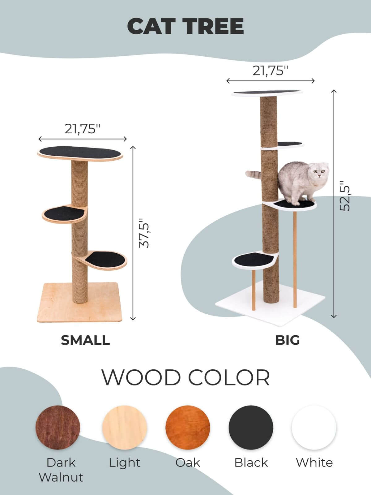 small cat tower in different wood colors