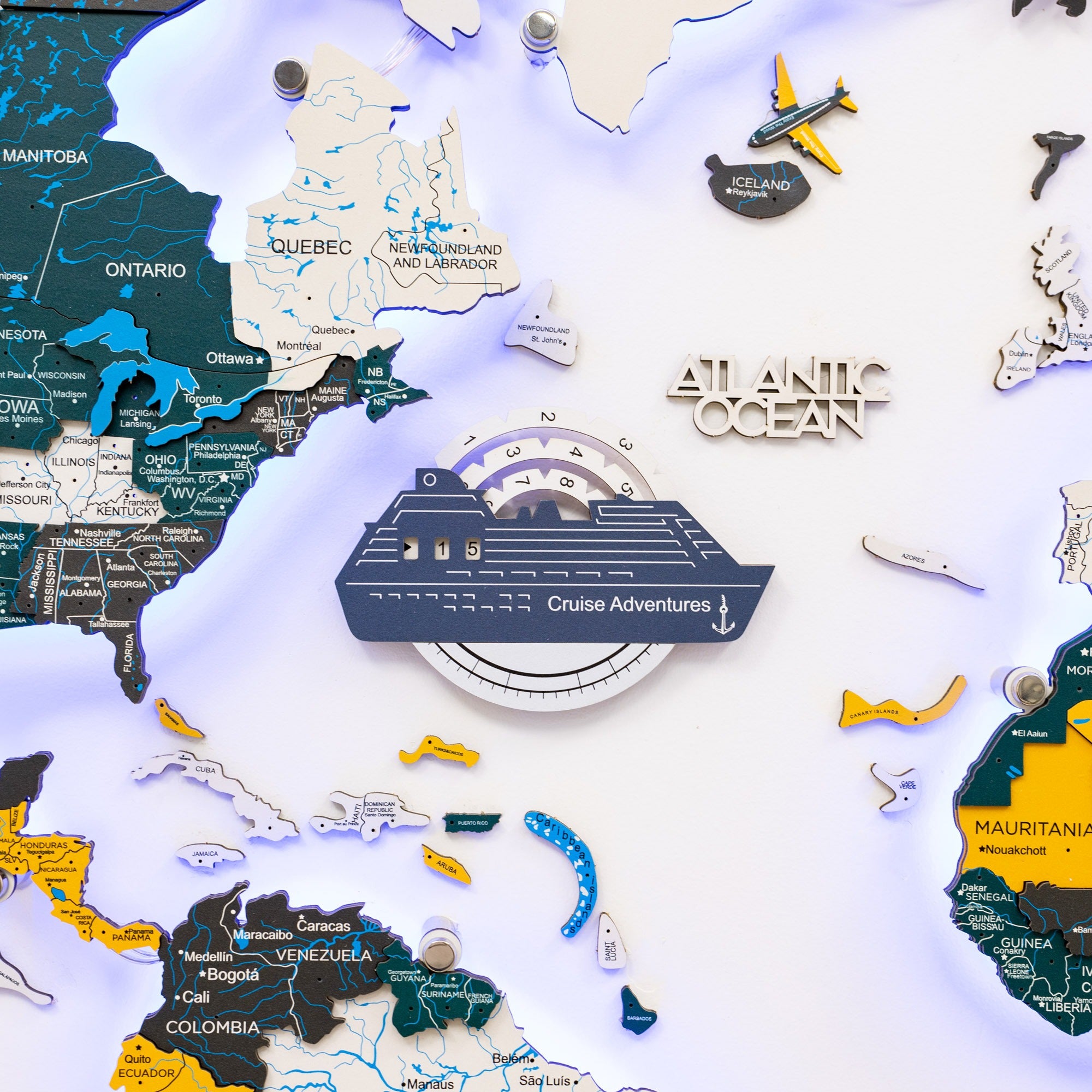 Travel Tracker Cruise Liner 3D Colored Wooden World Map - Cruise