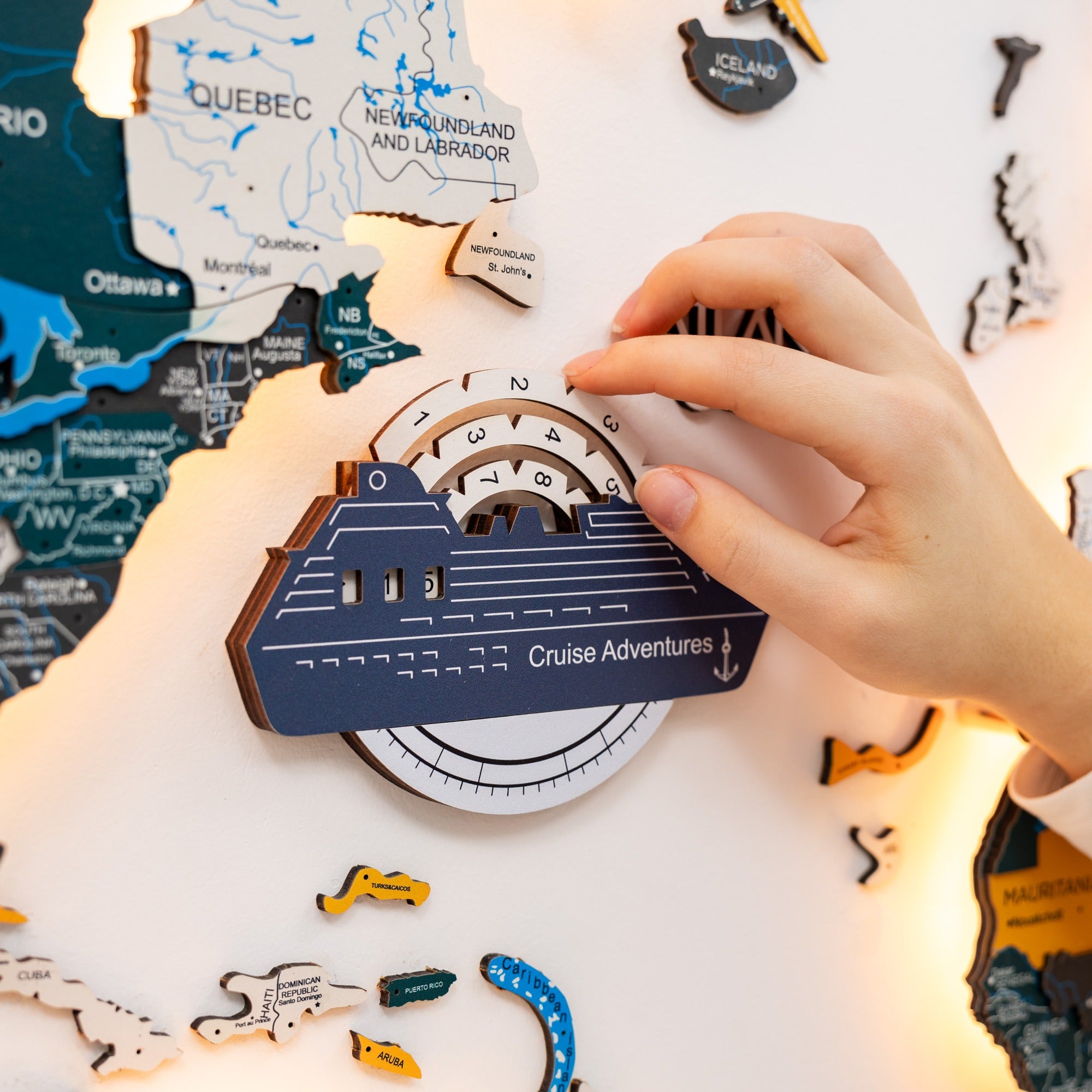 Travel Tracker Cruise Liner 3D Colored Wooden World Map - Cruise