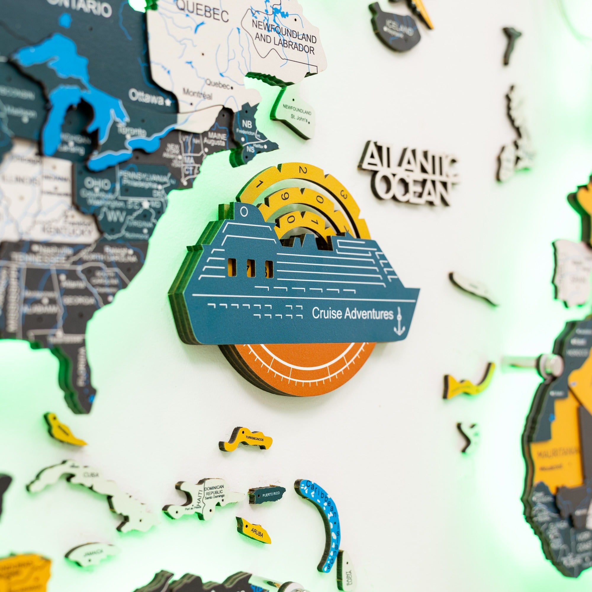 Travel Tracker Cruise Liner 3D Colored Wooden World Map - Indie