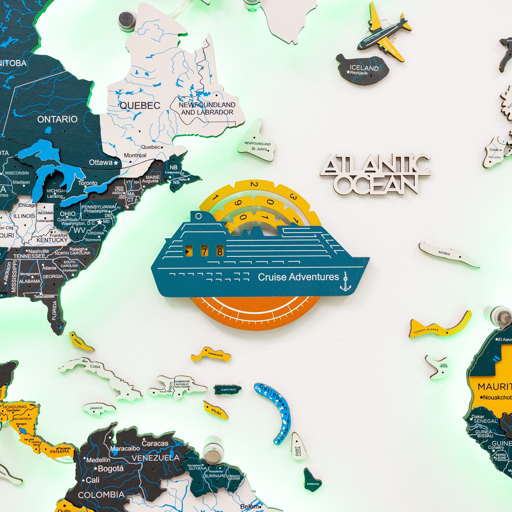 Travel Tracker Cruise Liner 3D Colored Wooden World Map - Indie