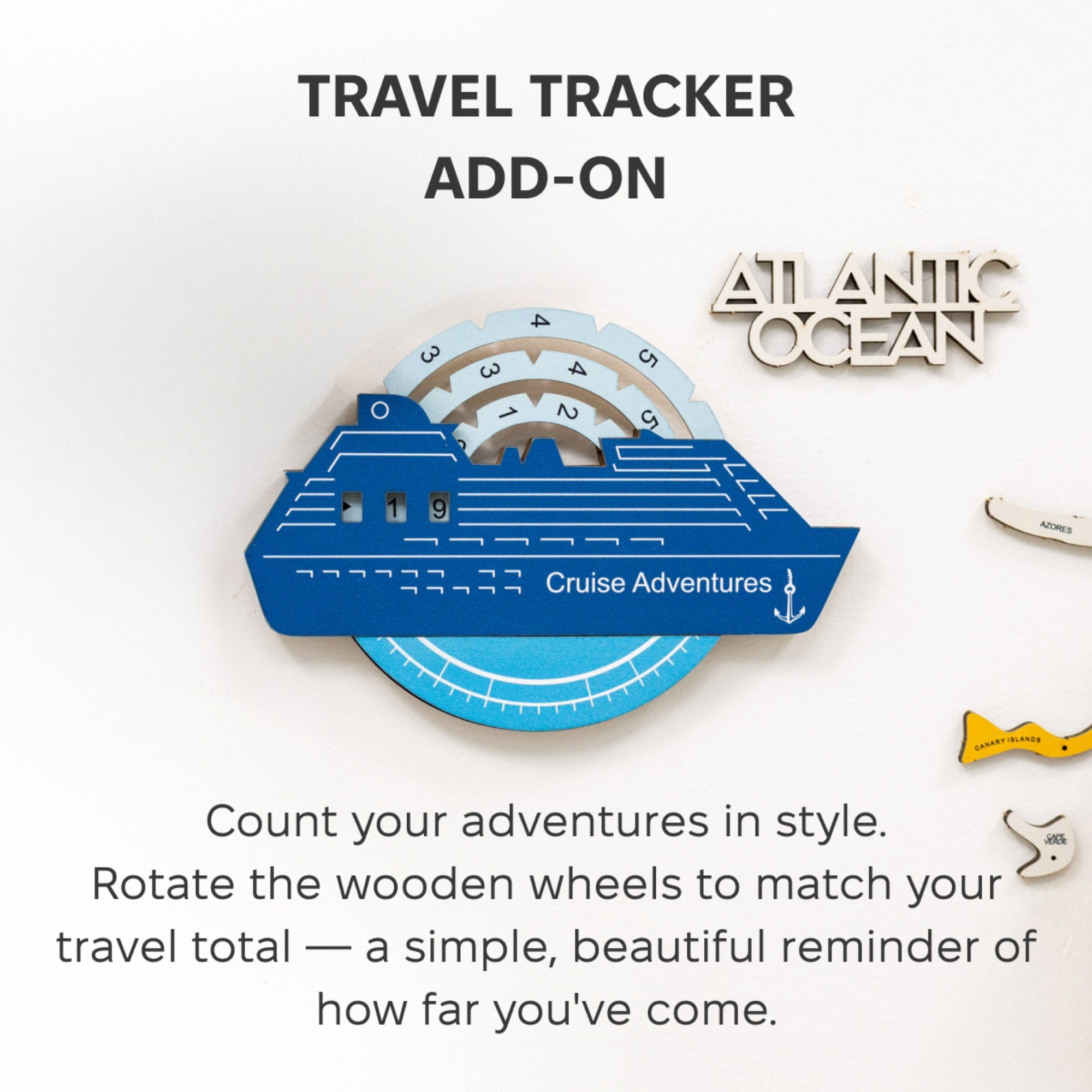 Reise-Tracker Kreuzfahrtschiff 3D Farbige Holzweltkarte - Azurblau