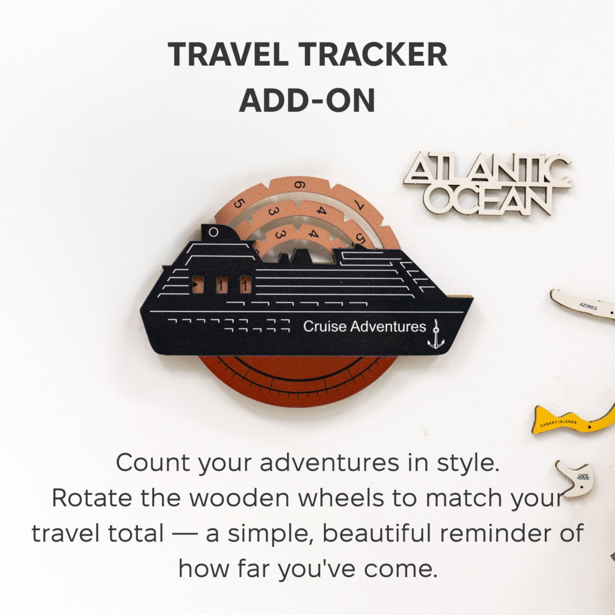 Travel Tracker Cruise Liner 3D Colored Wooden World Map - Rustic