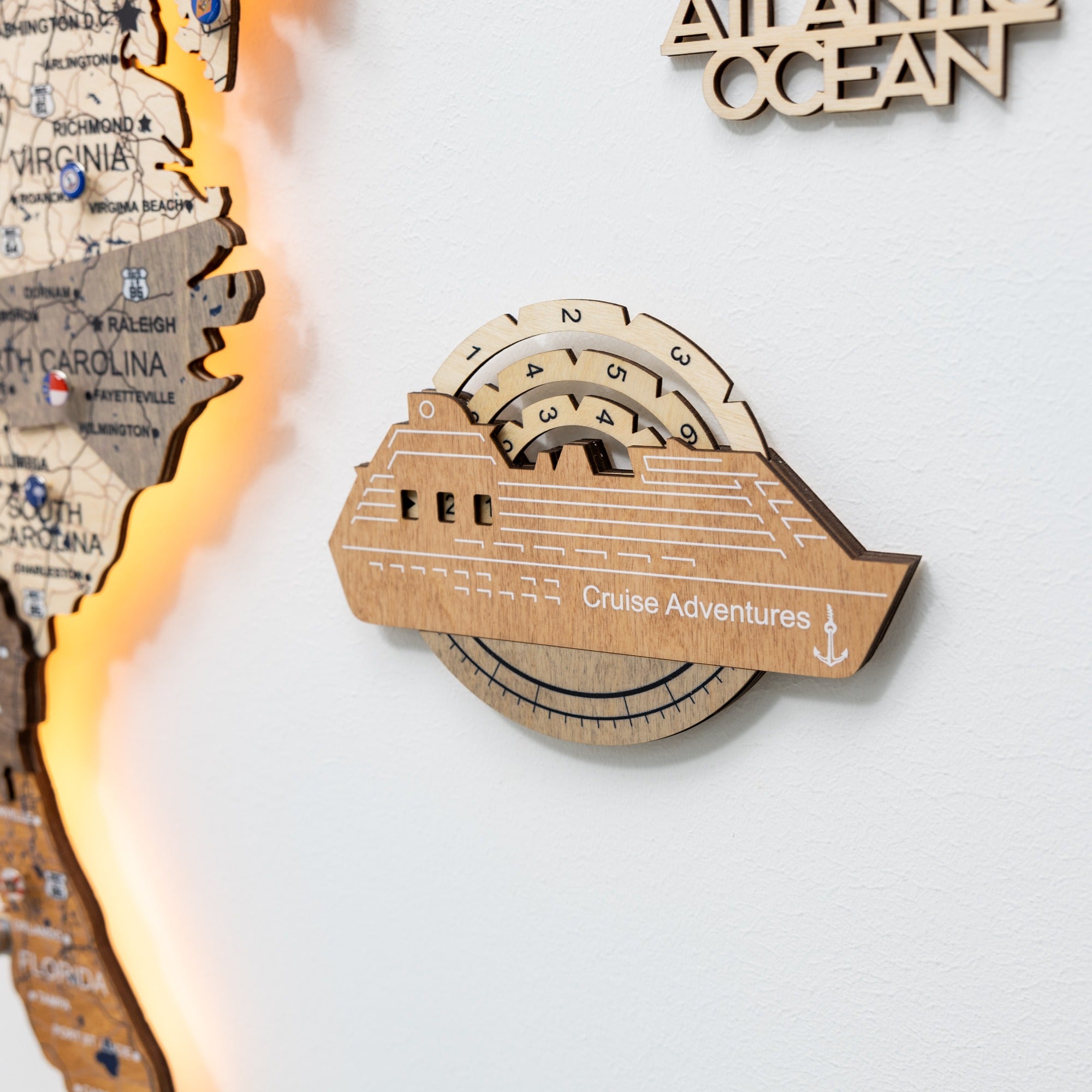 Travel Tracker Cruise Liner 3D Colored Wooden World Map - Smokey