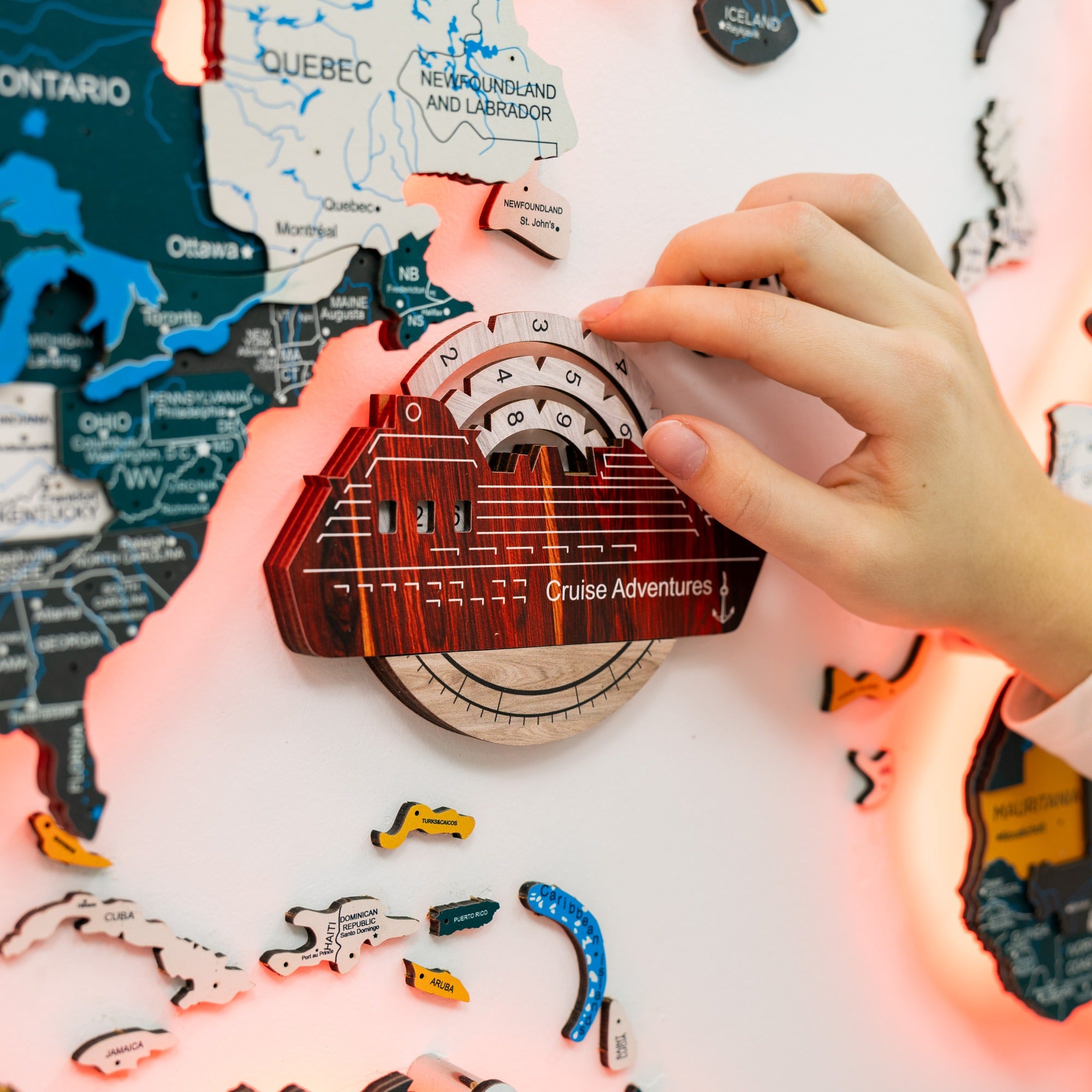 Travel Tracker Cruise Liner 3D Colored Wooden World Map - Urban