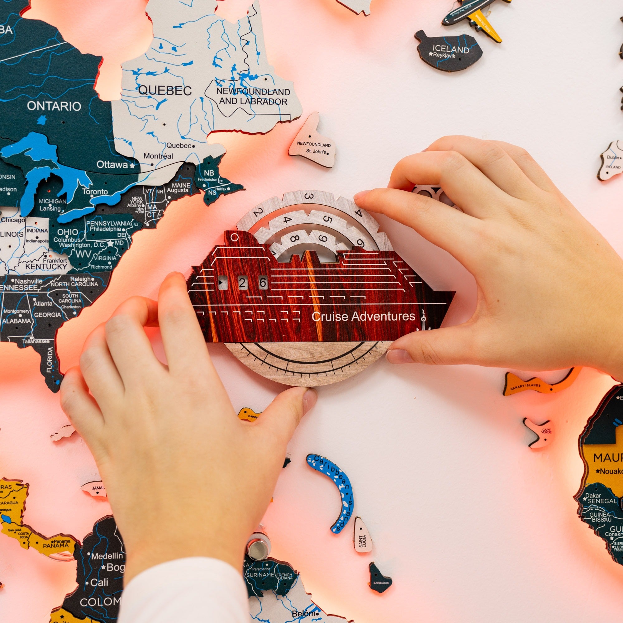 Travel Tracker Cruise Liner 3D Colored Wooden World Map - Urban