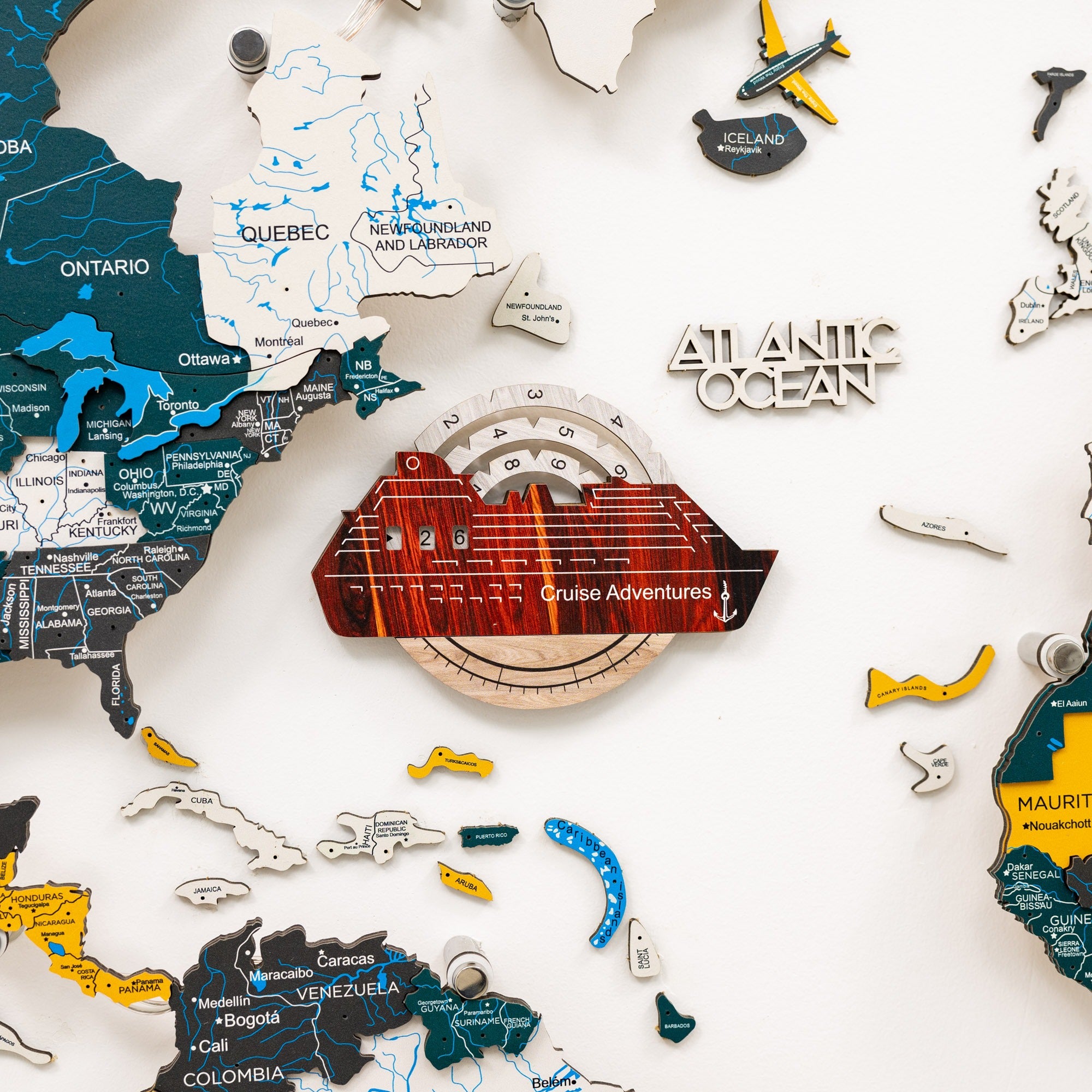 Travel Tracker Cruise Liner 3D Colored Wooden World Map - Urban