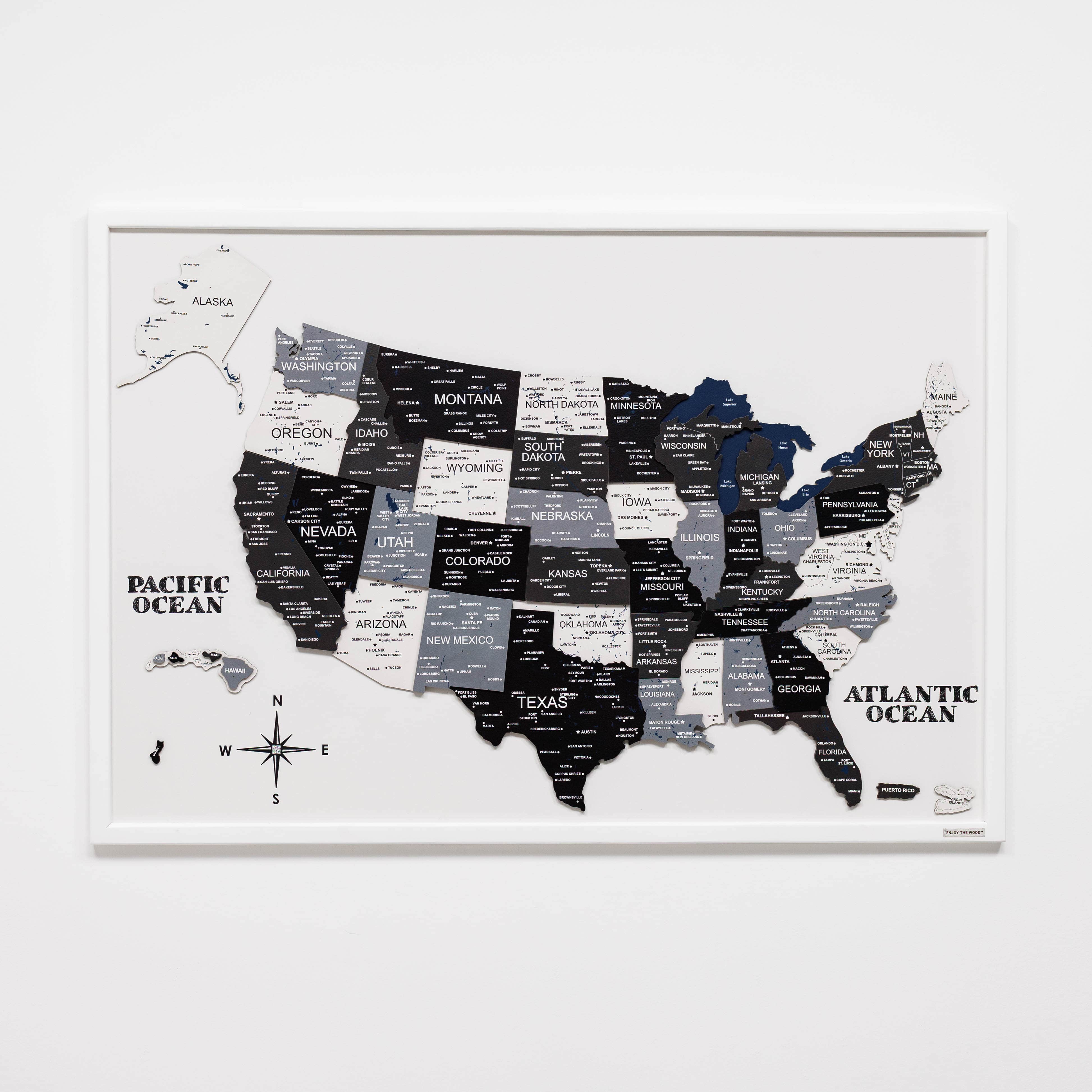 Map of the United States with state names on a white background