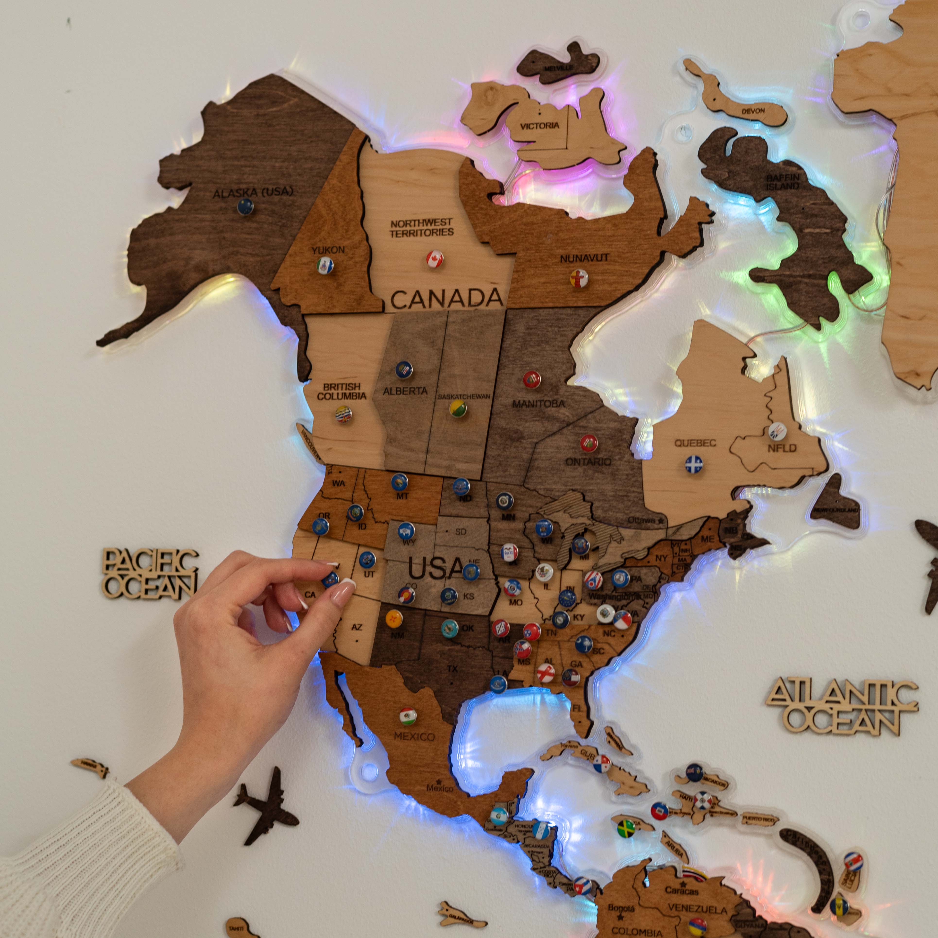 3D LED Wooden World Map 2.0 (with acrylic background)