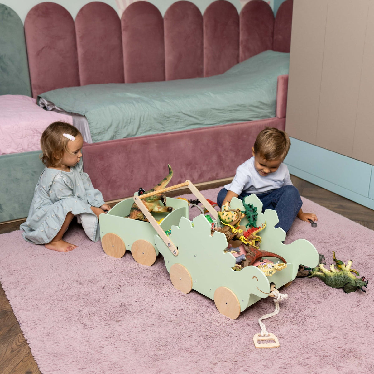 Wagon jouet en bois-Stégosaure