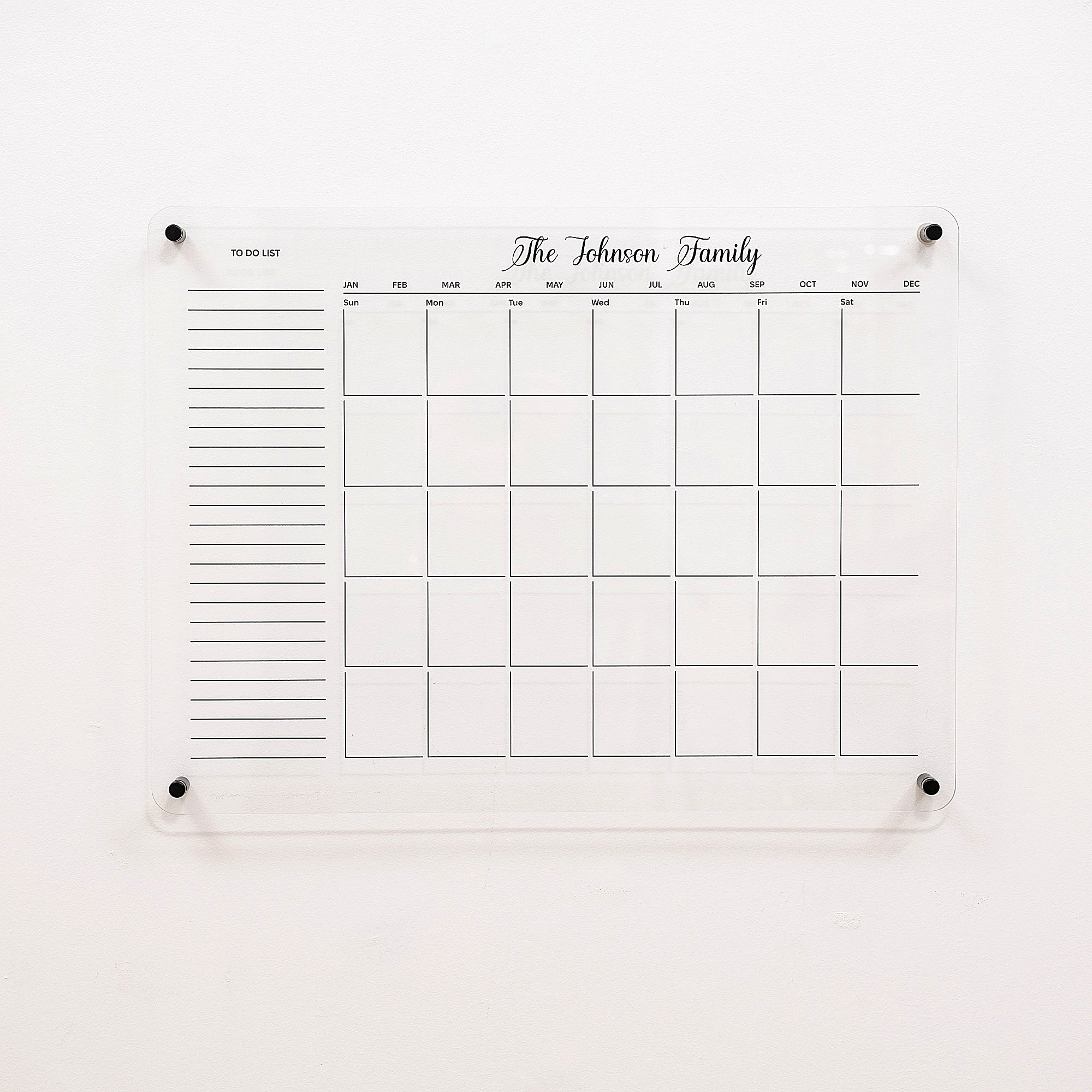 White family calendar with 'The Johnson Family' at the top on a white background
