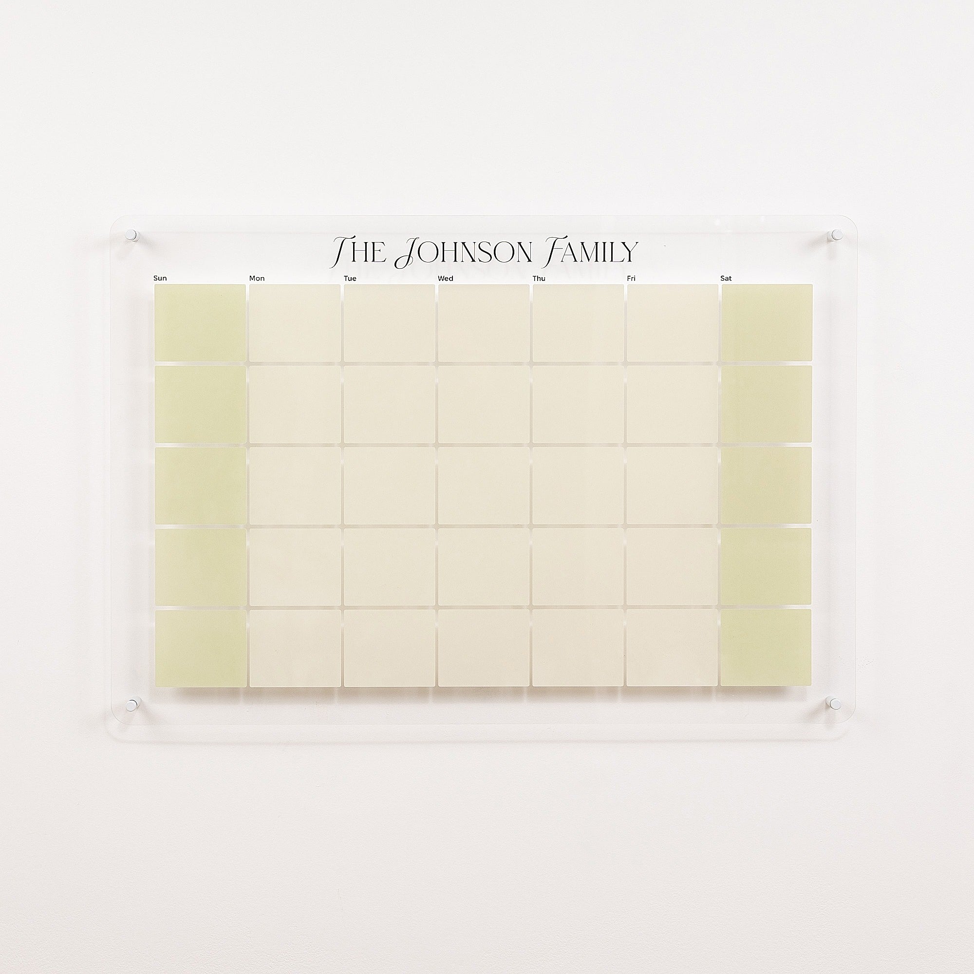 Calendar with 'The Johnson Family' text on a white background