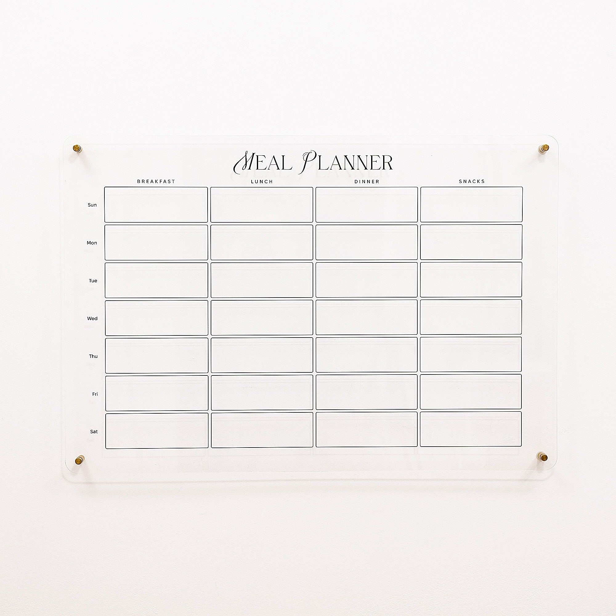 Meal planner chart on a white background