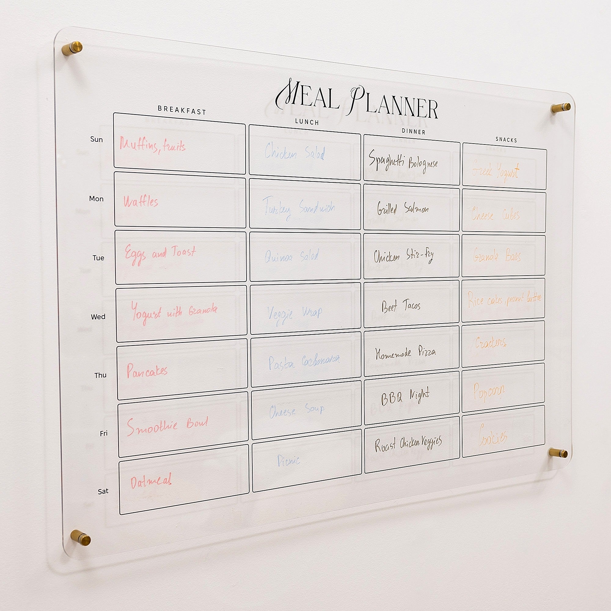 Planificador semanal de comidas de pared de acrílico