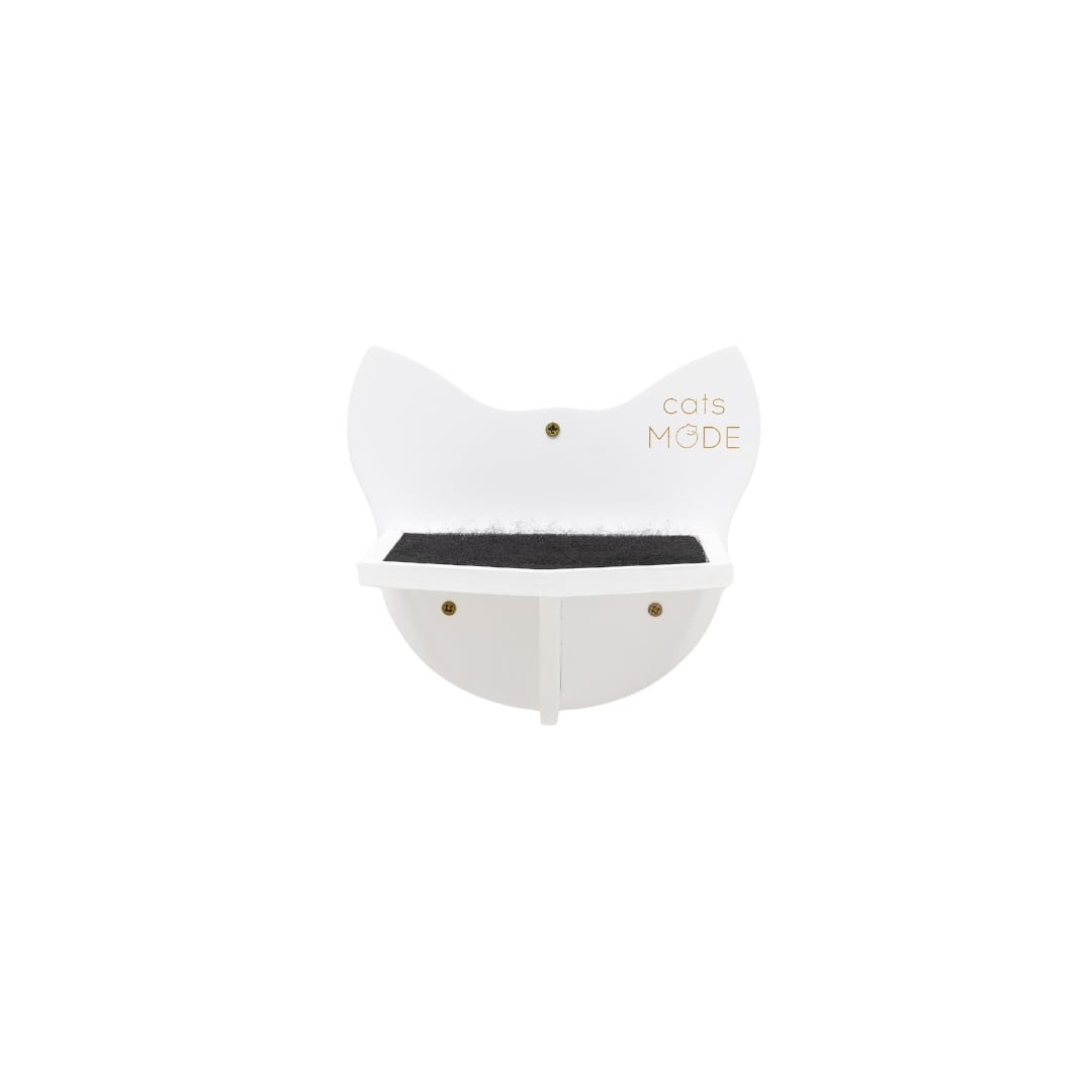 White cat-shaped pet bed with a black cushion on a white background