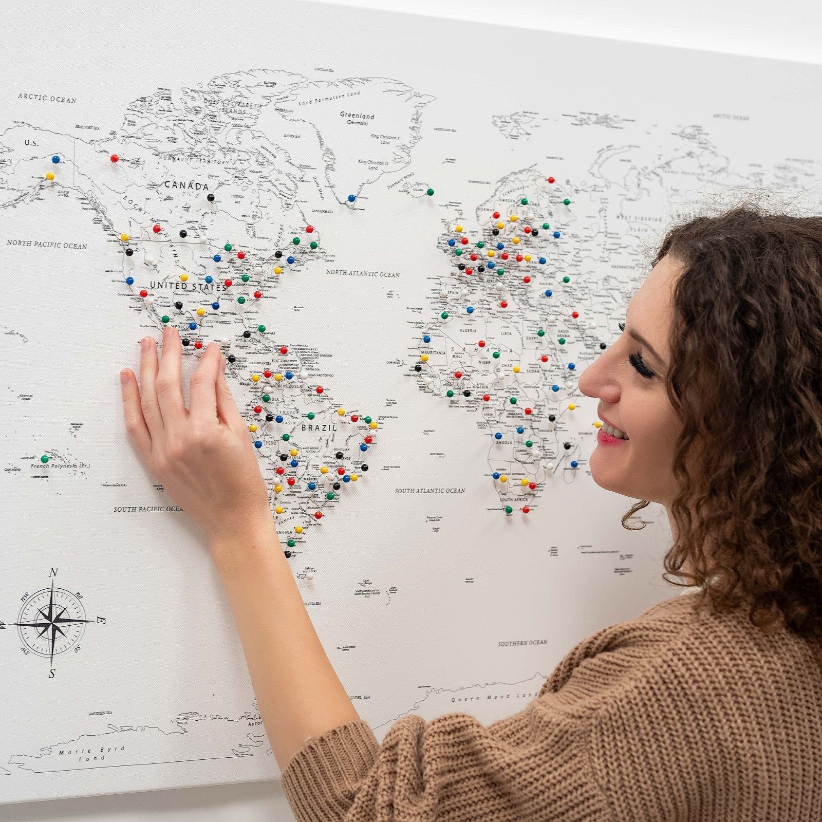 World Map on Canvas - White