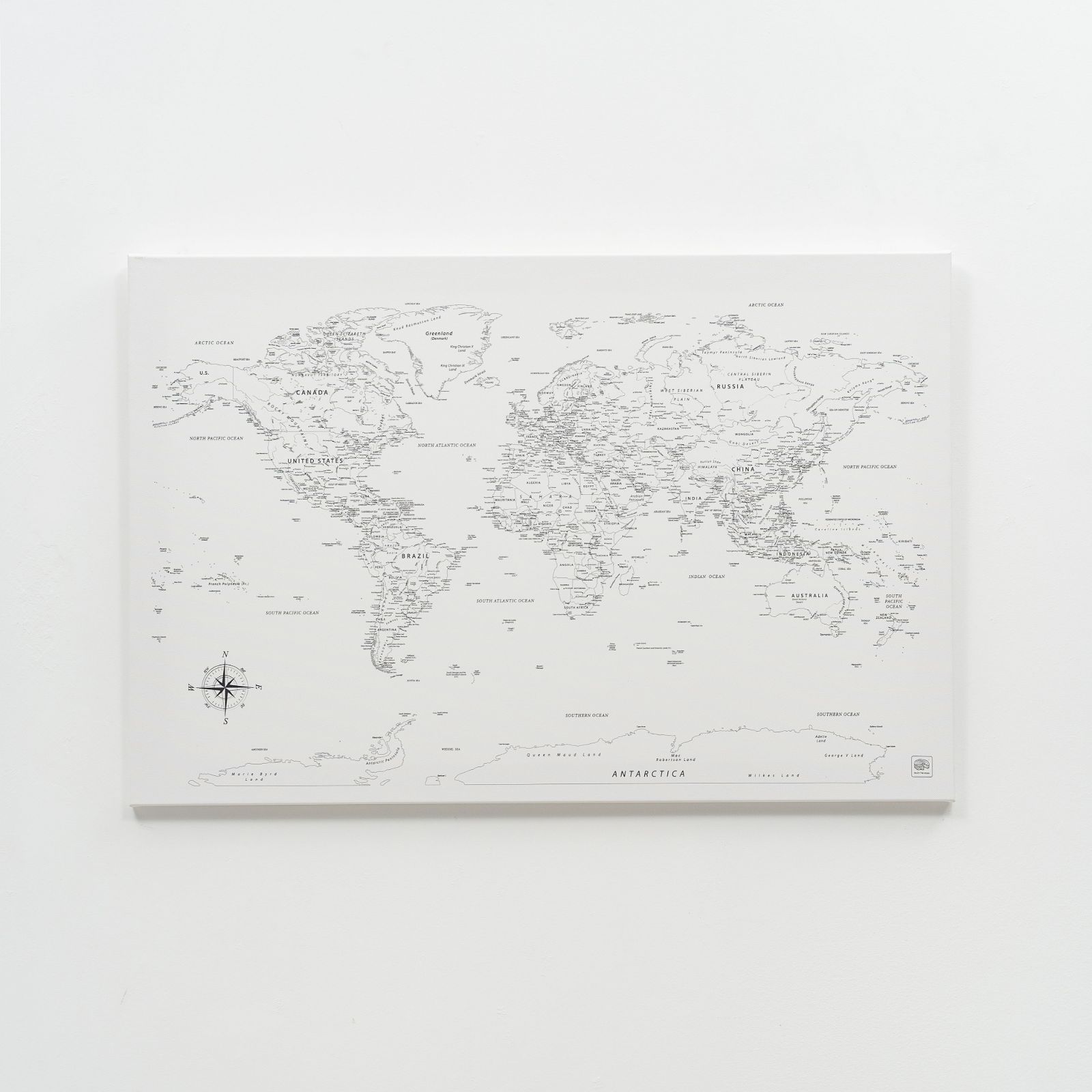 World Map on Canvas - White