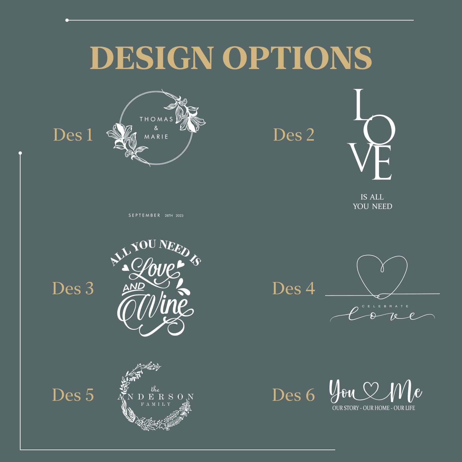 Romantic wedding and love design options for engraved shadow boxes.