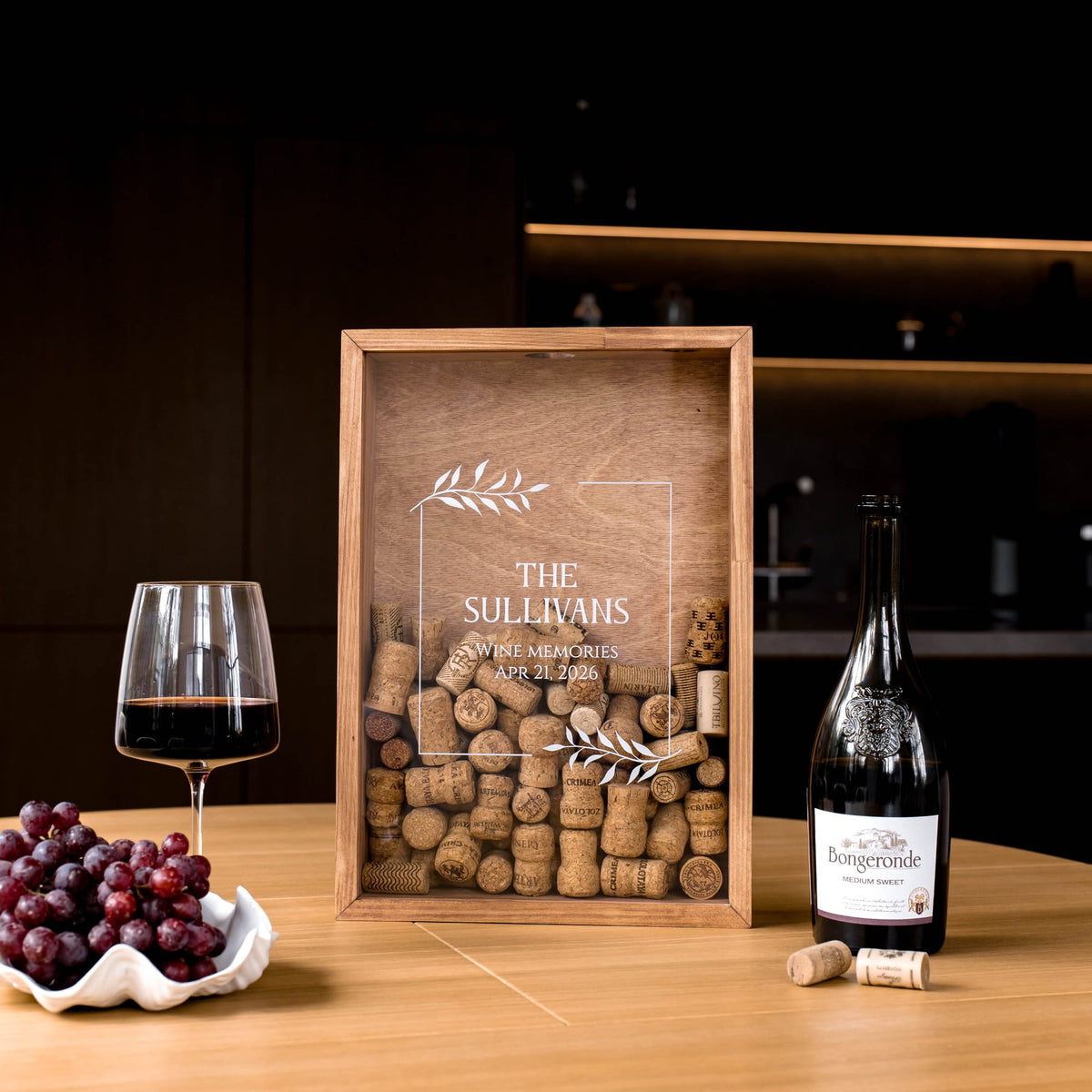 Pine Wine Cork Display Box - Family Name – Laurel Wreath by Enjoy The Wood