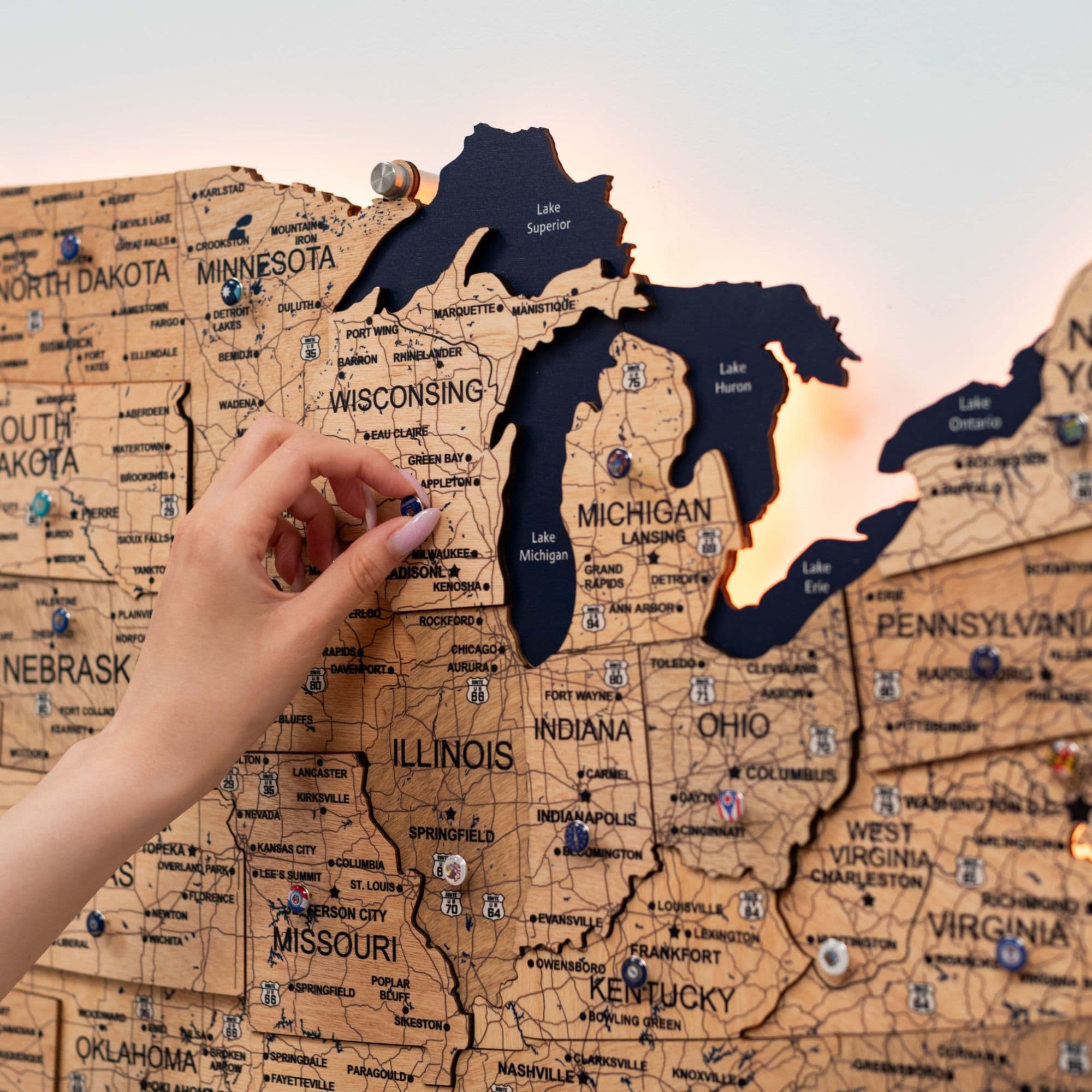 travel map of usa with pins