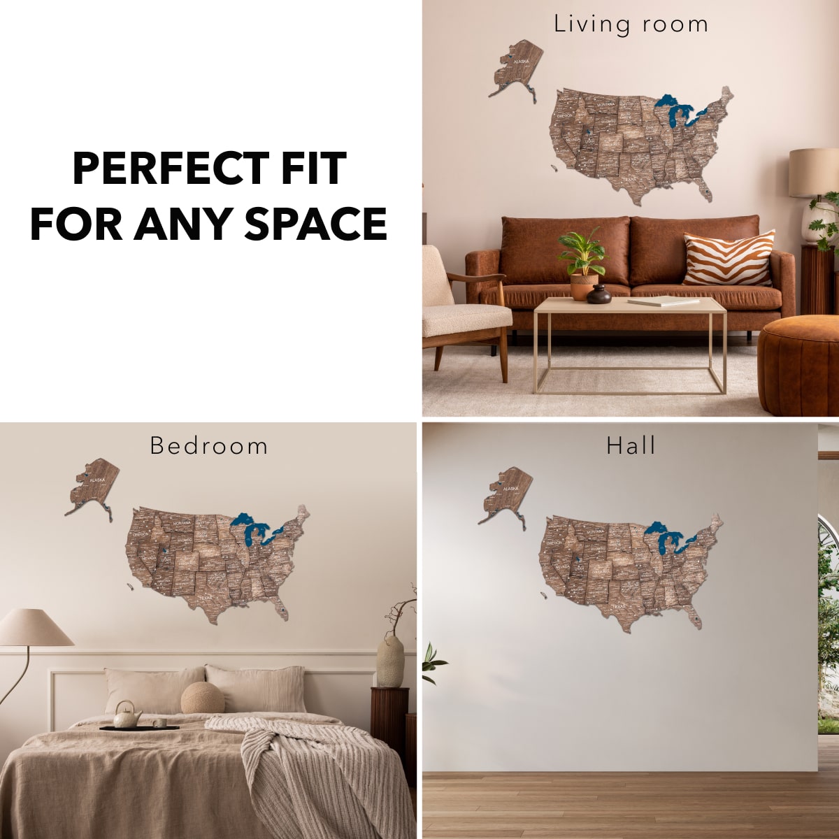 Wooden 3d Map of USA - Dark Walnut space