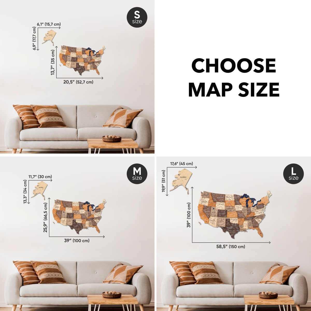 Wooden 3d Map of USA - Multicolor fit