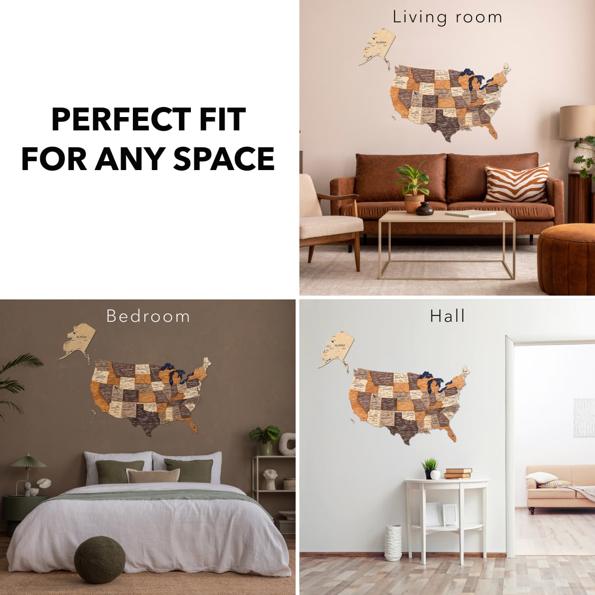 Wooden 3d Map of USA - Multicolor space