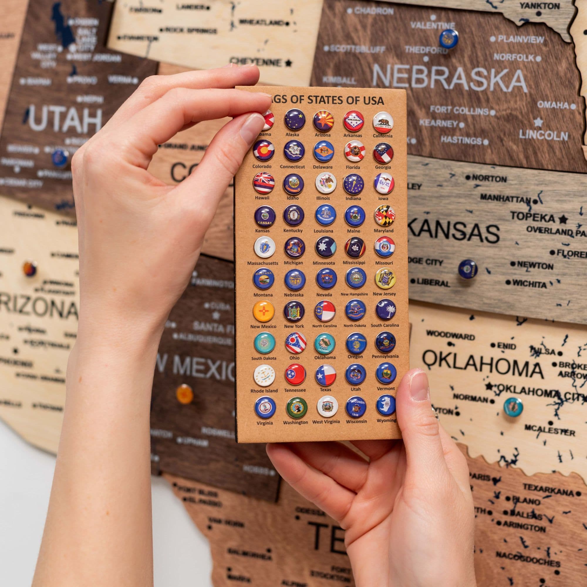 Wooden 3D Map of USA - Smokey pins