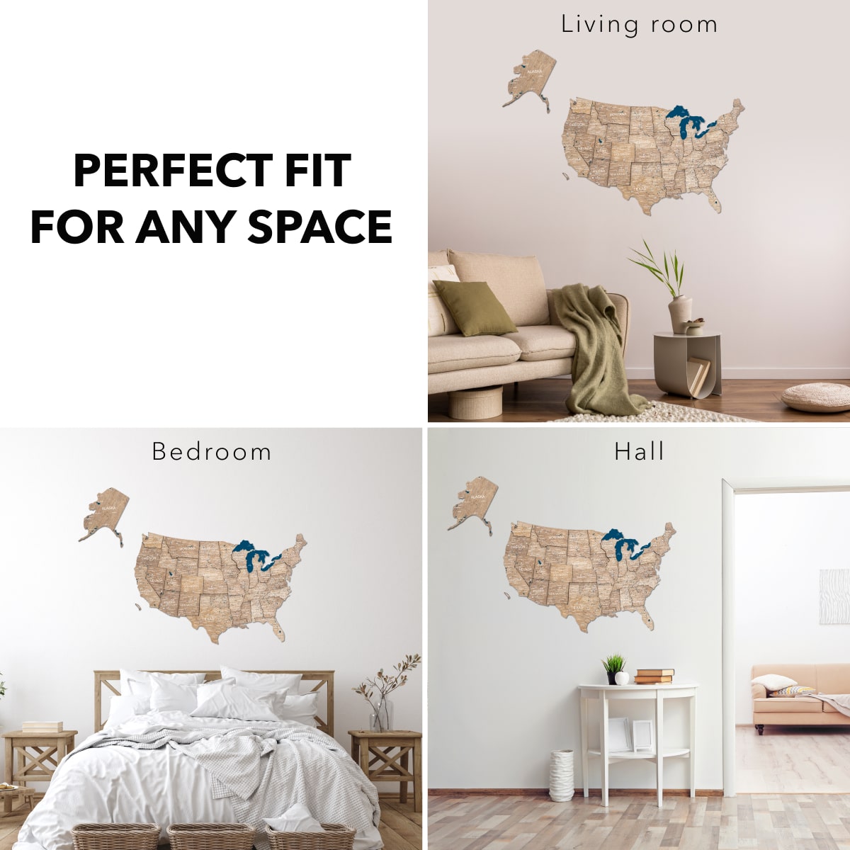 Wooden 3D Map of USA - Terra fit