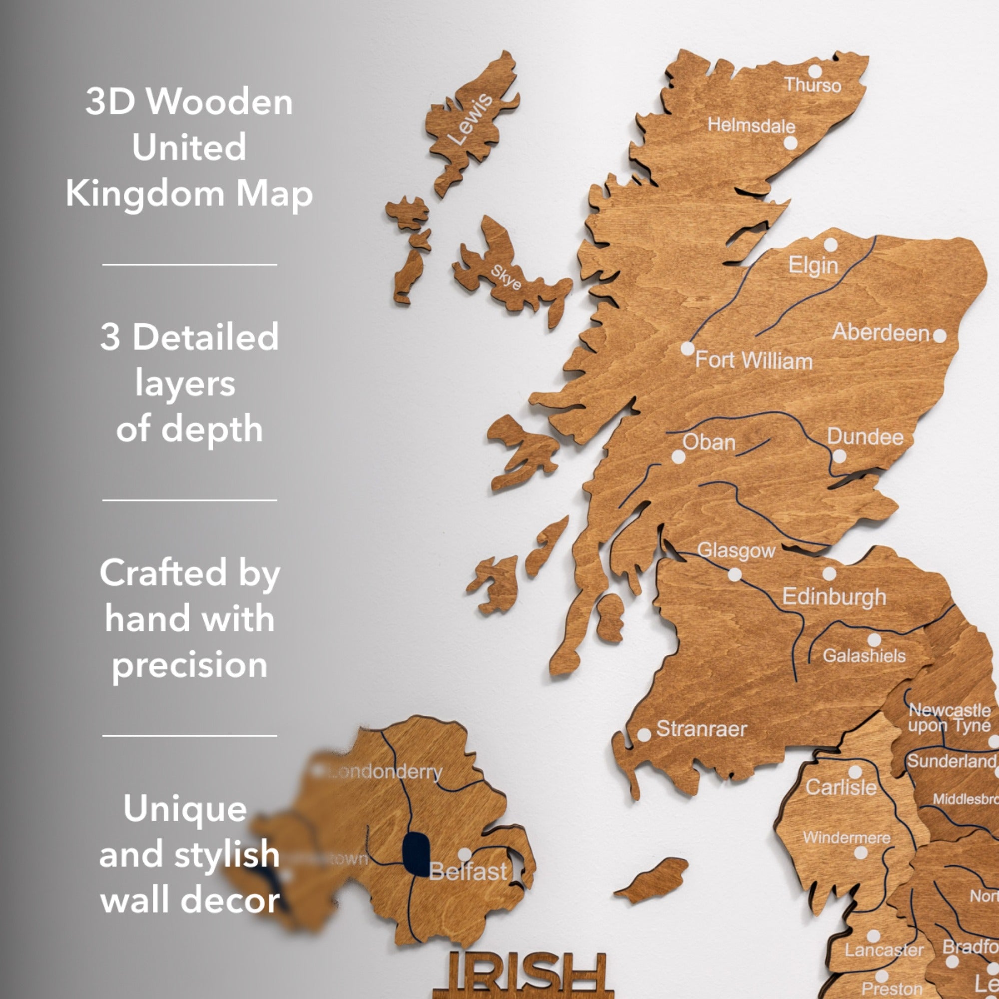 3D Wooden Map of the United Kingdom - Oak