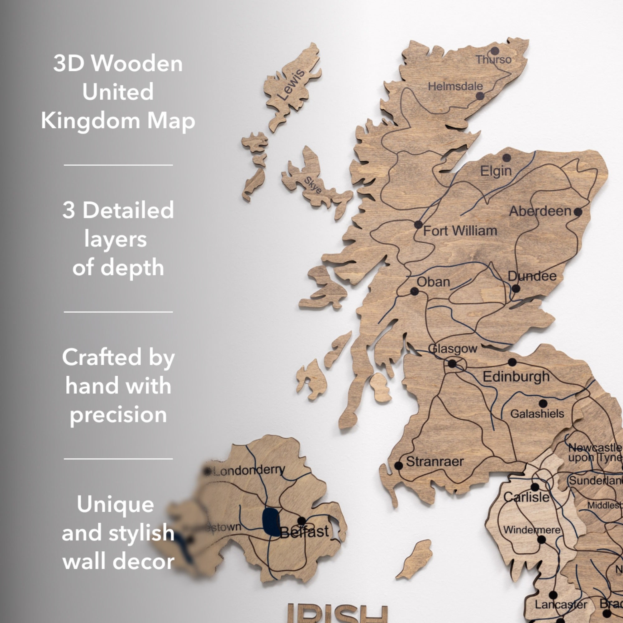 3D Wooden Map of the United Kingdom - Terra