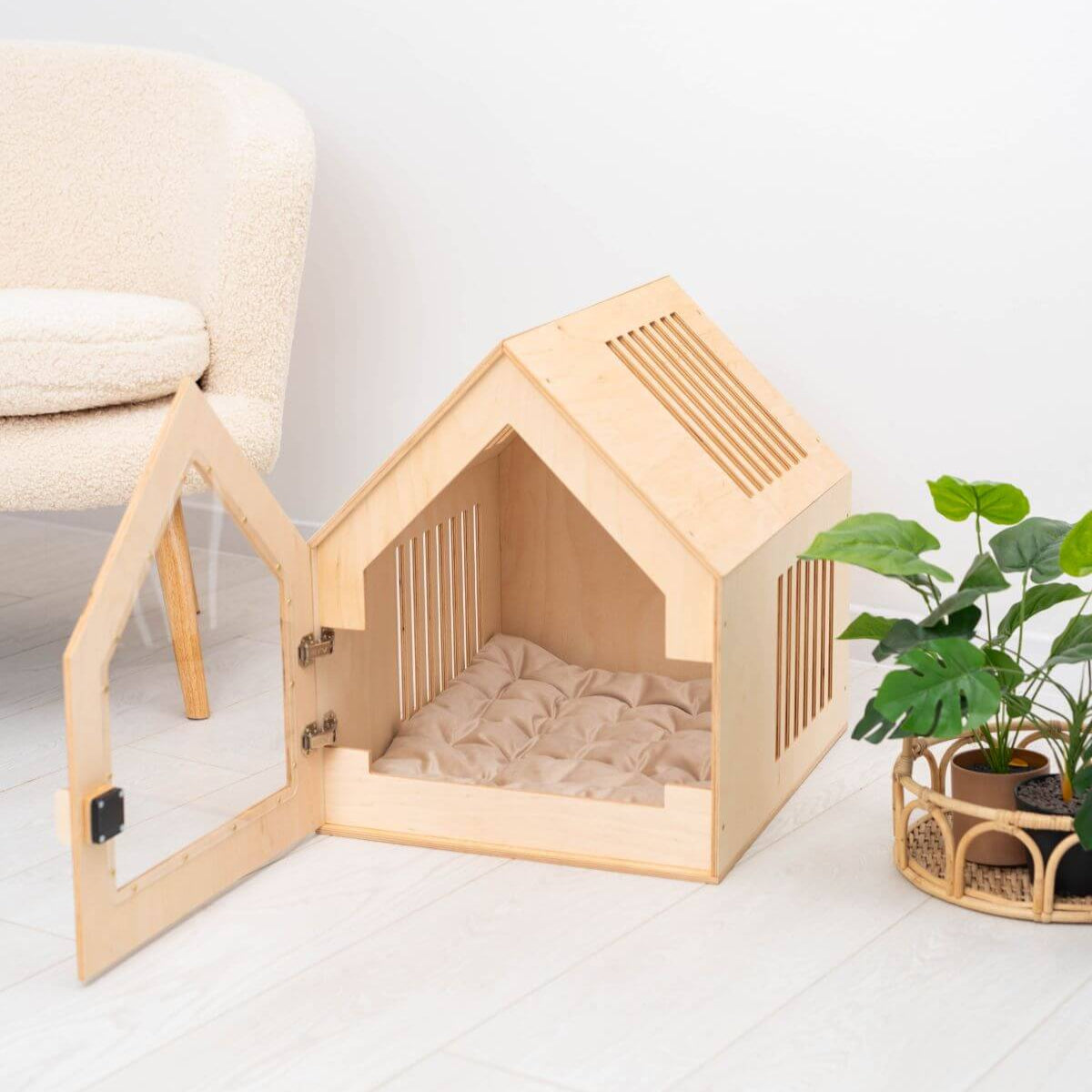 wooden dog house indoor