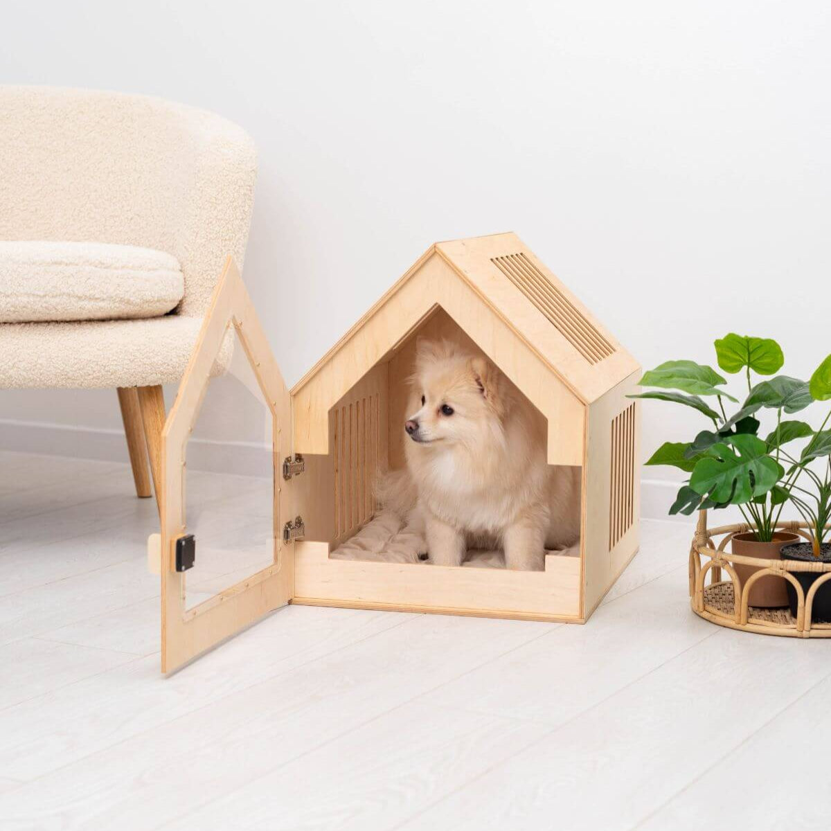wooden dog house indoor