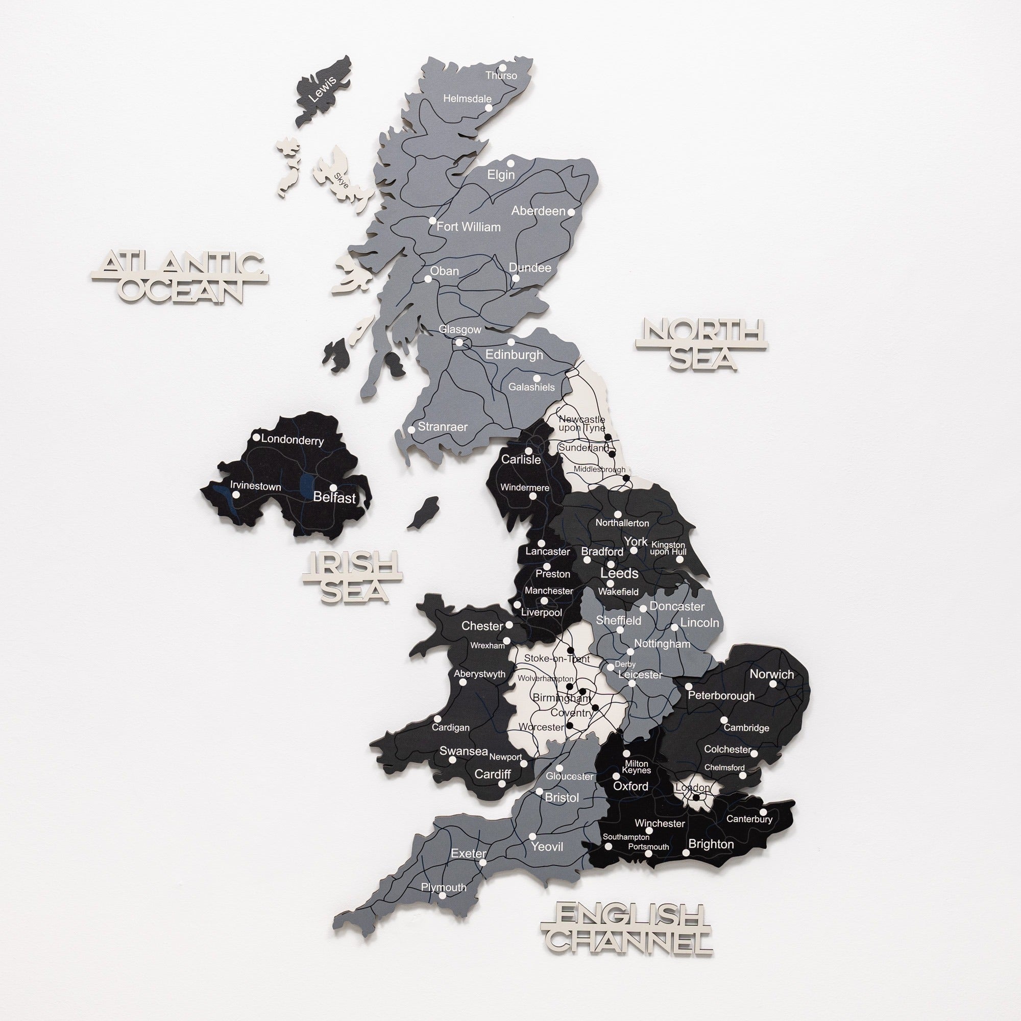 Map of the United Kingdom with cities labeled on a white background