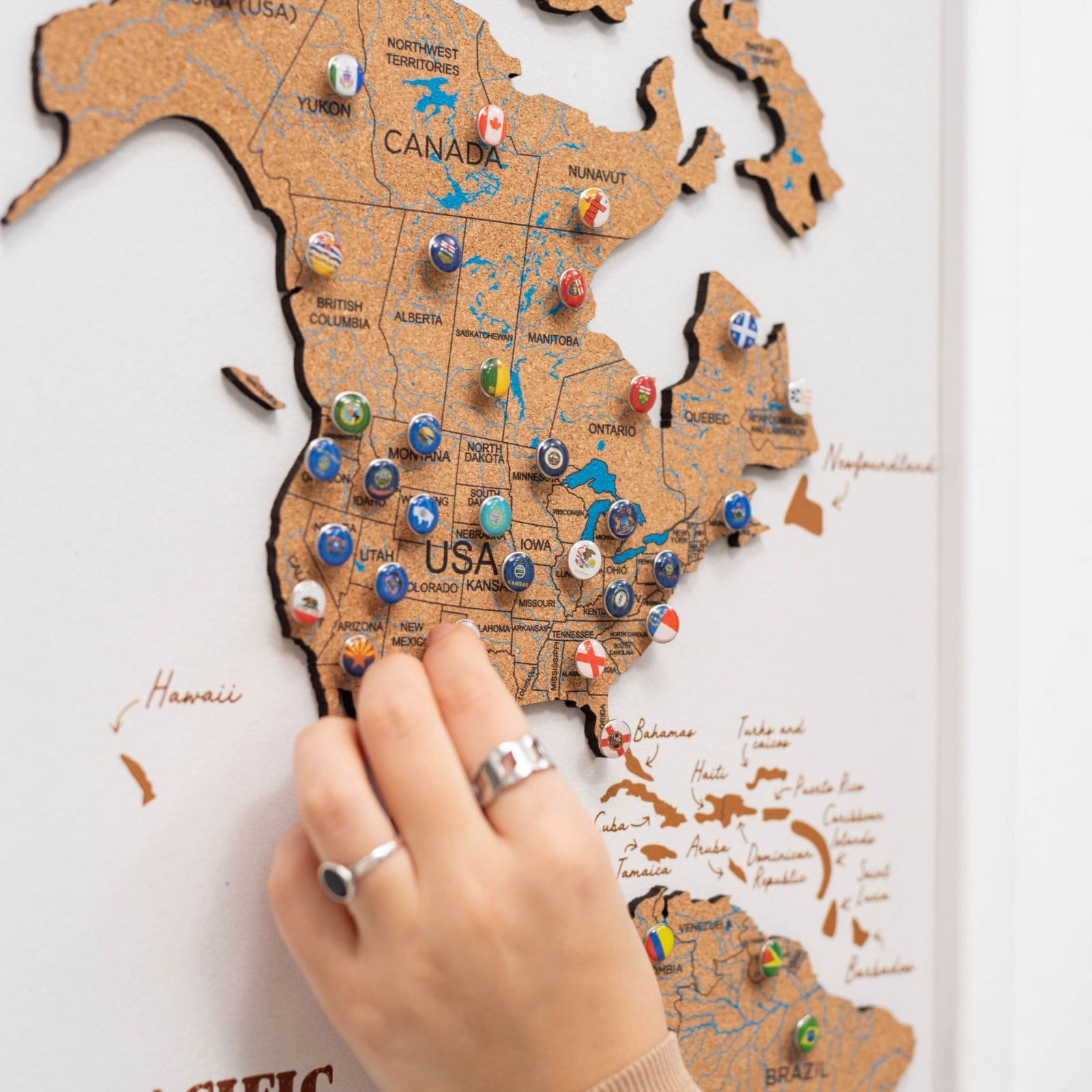 Tríptico del mapa del mundo de corcho - Blanco