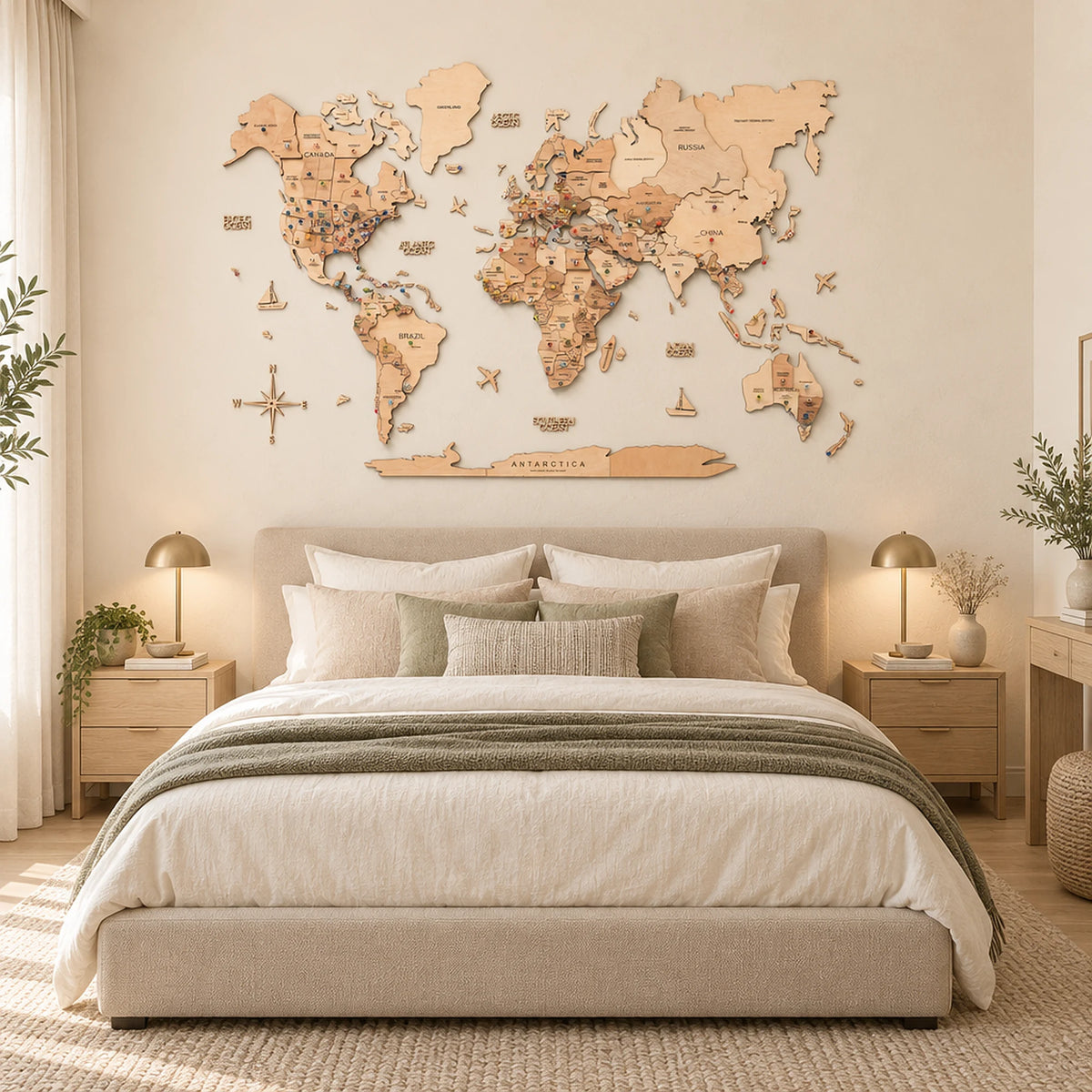 Mapa del mundo de madera 3D dorado