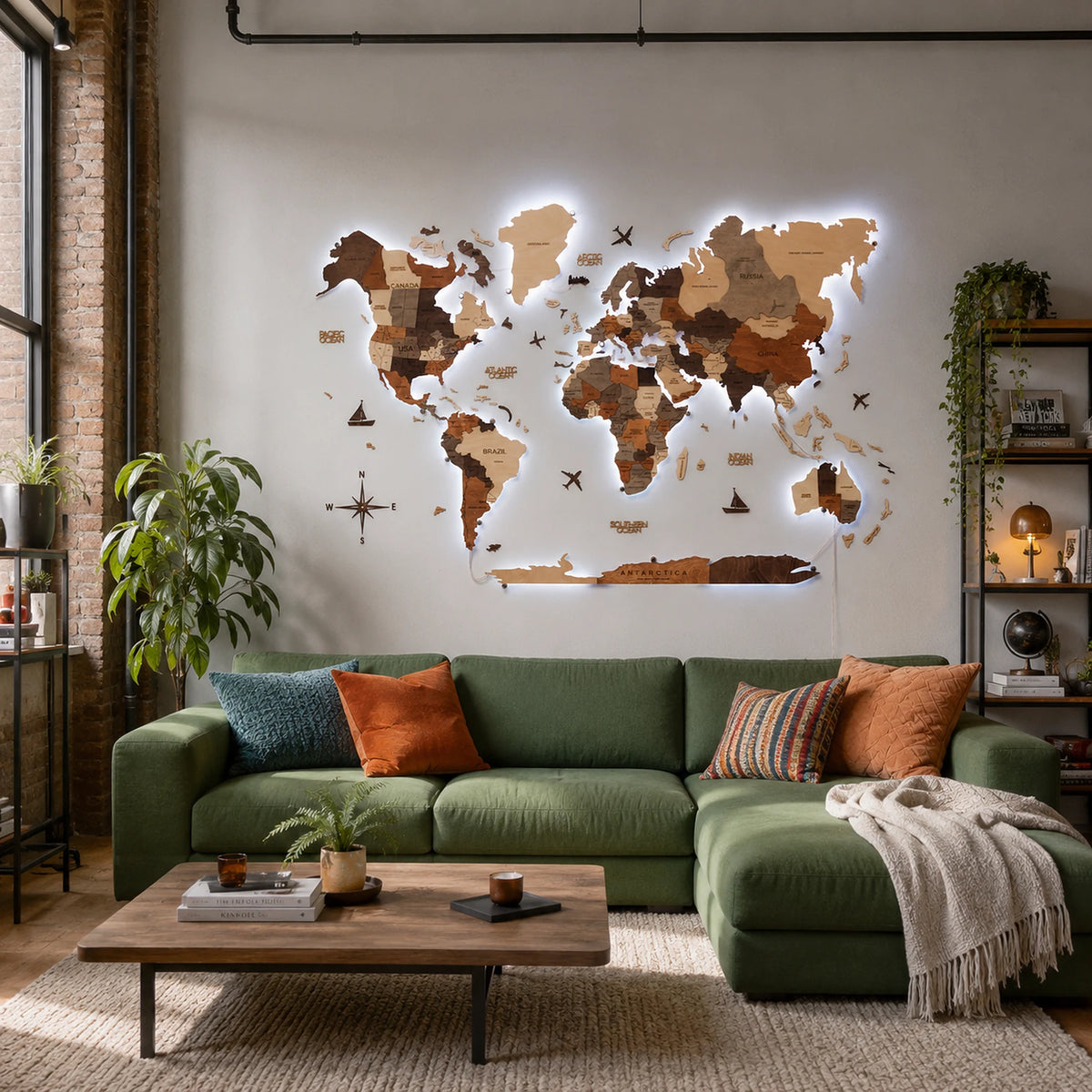 world map multicolor led living room