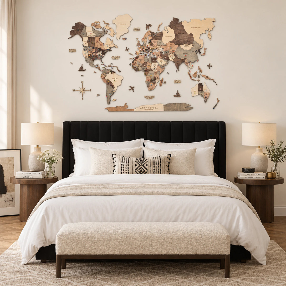 world map smokey bedroom