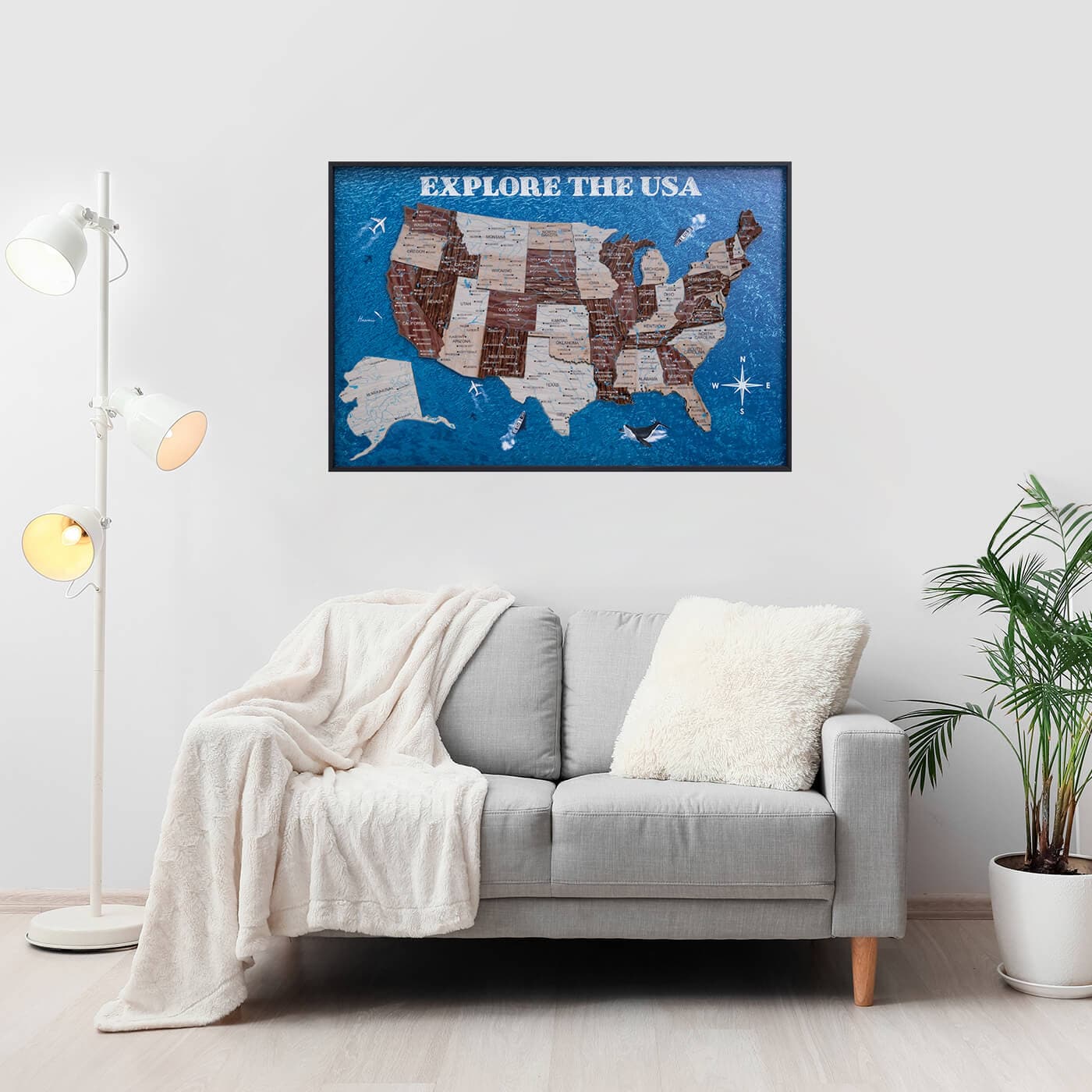 wood board USA map