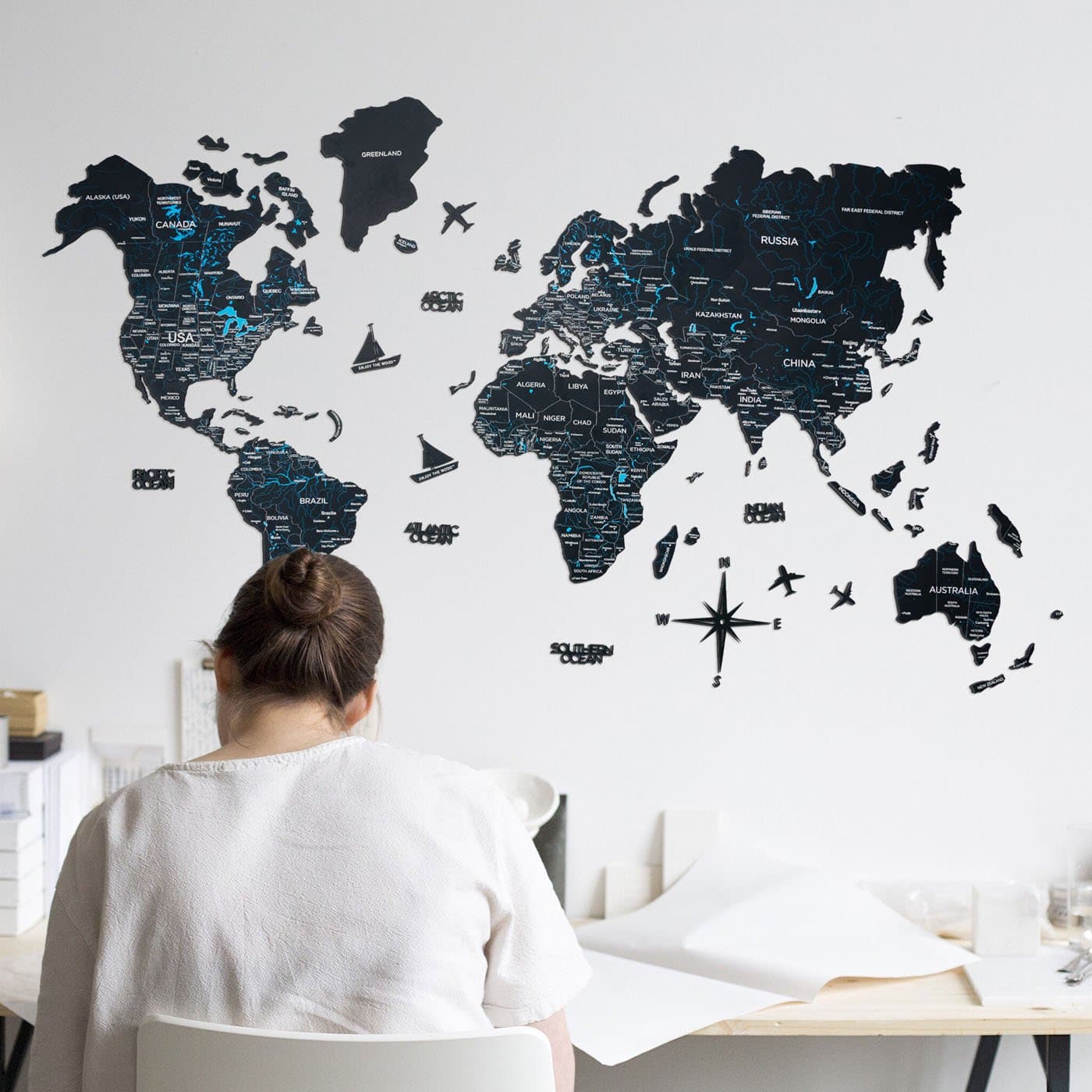 Wooden World Map Black by EnjoyTheWood