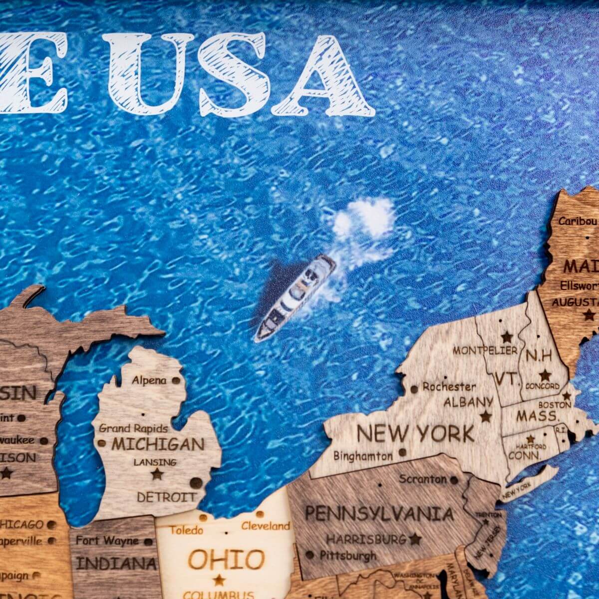 USA wood board map
