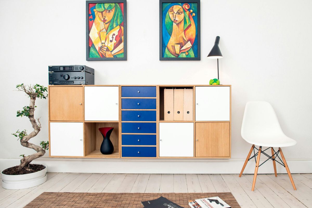 Brown, white, and blue wooden board