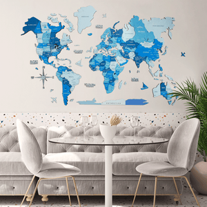 3D Colored Wooden World Map
