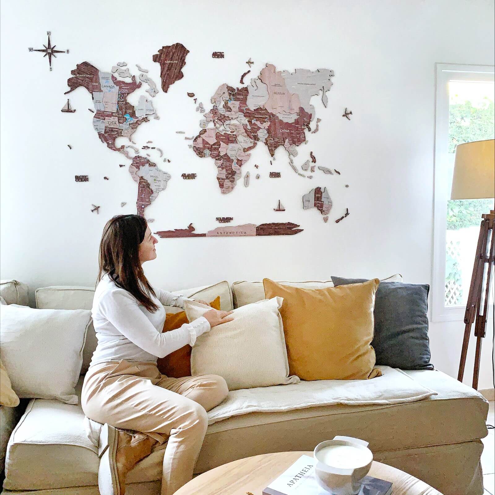 3D Colored Wooden World Map