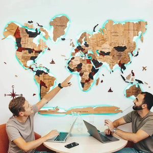 3D Solid Wooden World Maps