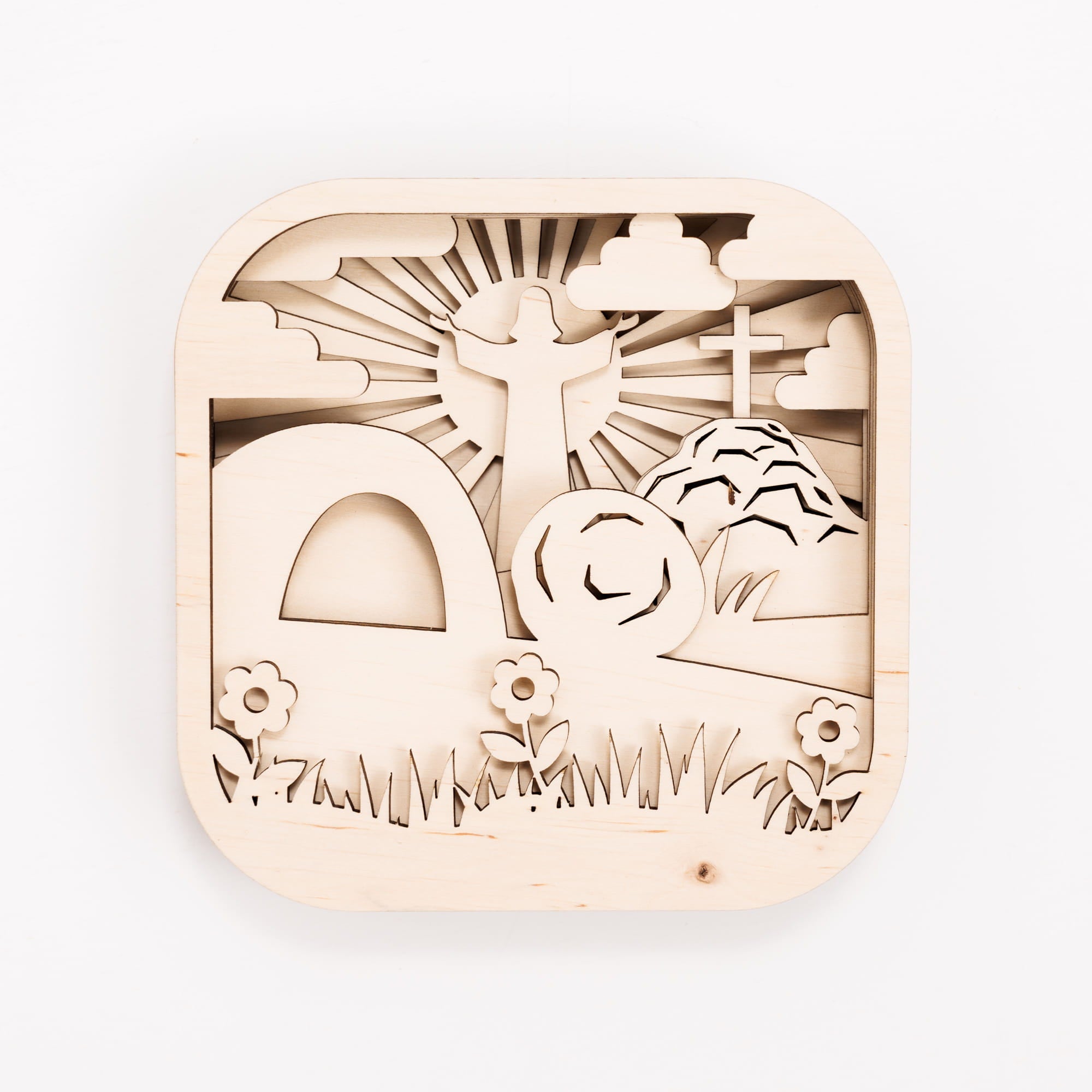 Wooden puzzle with religious design on a white background