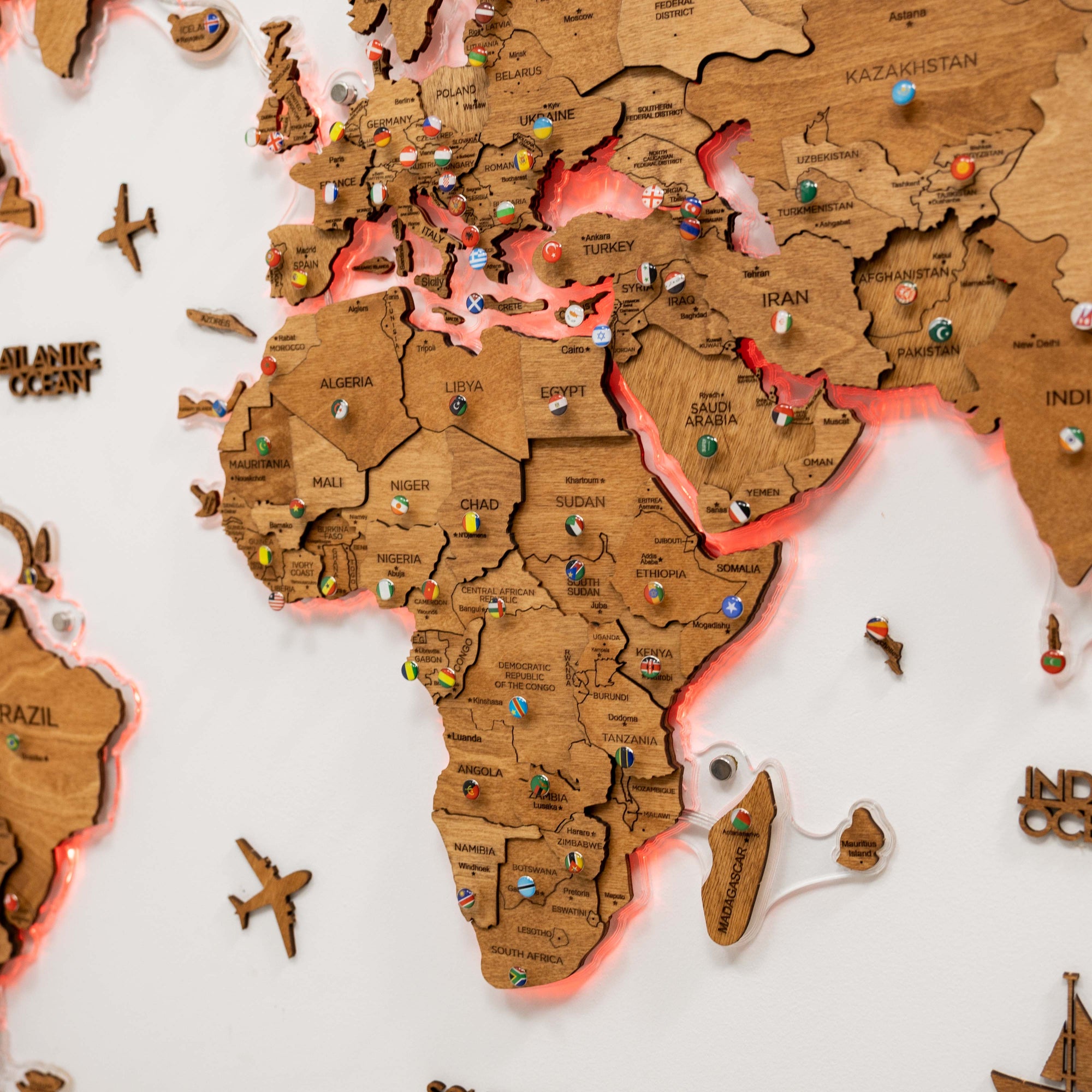 wooden travel world map oak