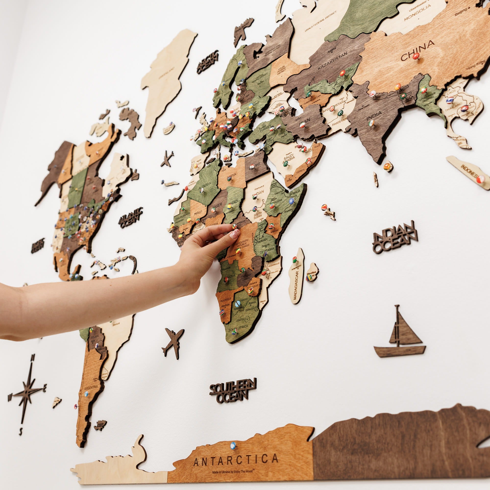 3DWood World Map ENJOY THE WOOD 南極木製世界地図 3D Wooden World Map Nature | Enjoy The Wood