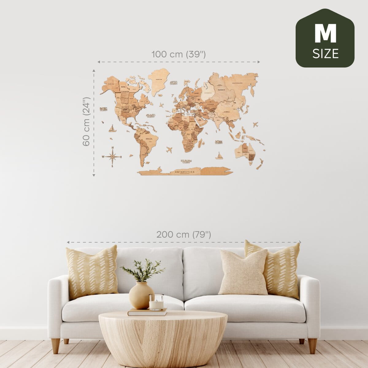 Mappa del mondo 3D in legno color oro