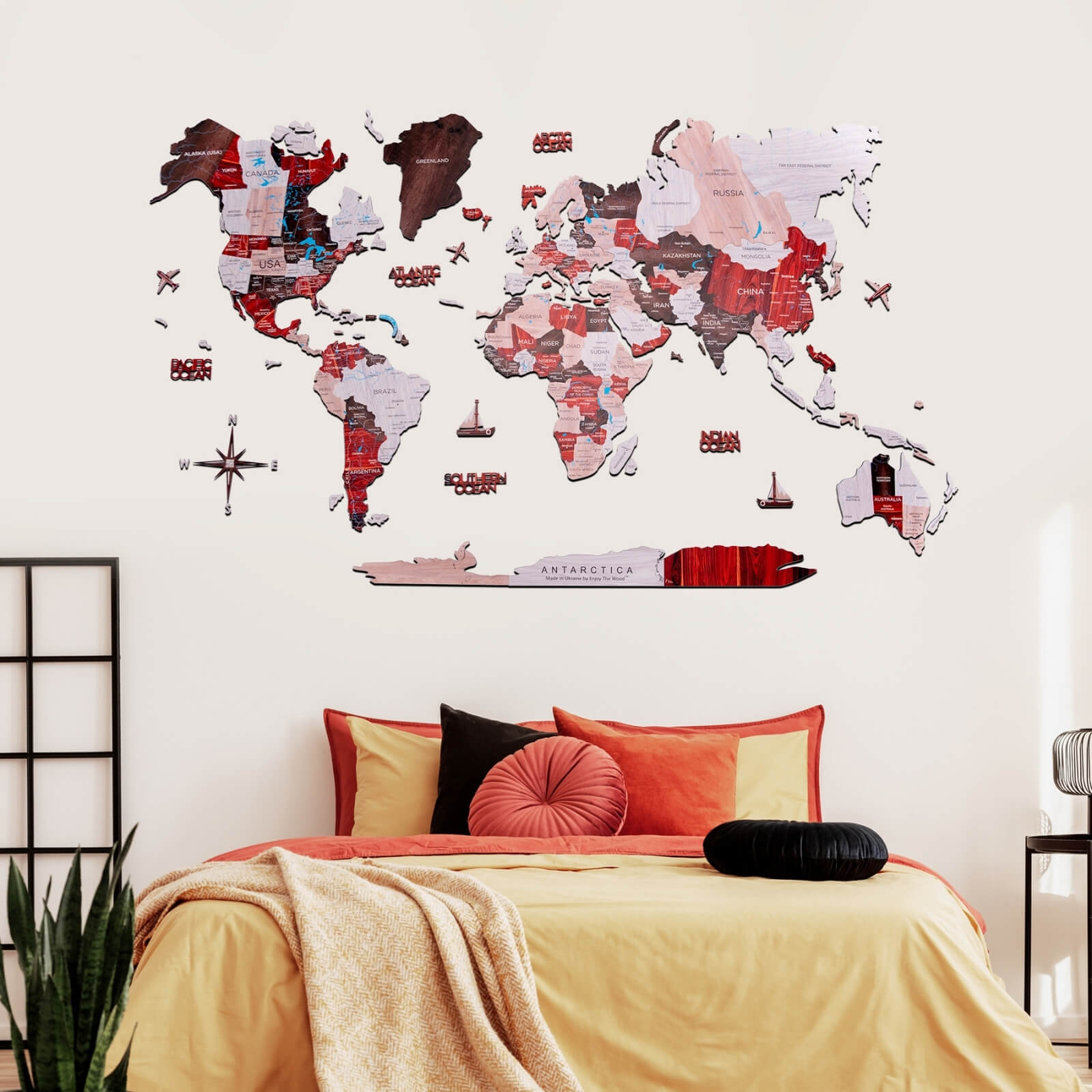 Bundle: 3D Wooden Map with 9 Photo Frames and Flag Pins from Enjoy The Wood  ‣ Good Price, Reviews